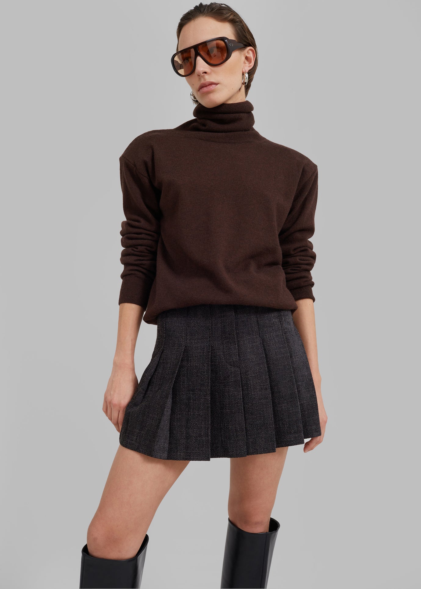 Niamh Mini Pleated Skirt - Charcoal