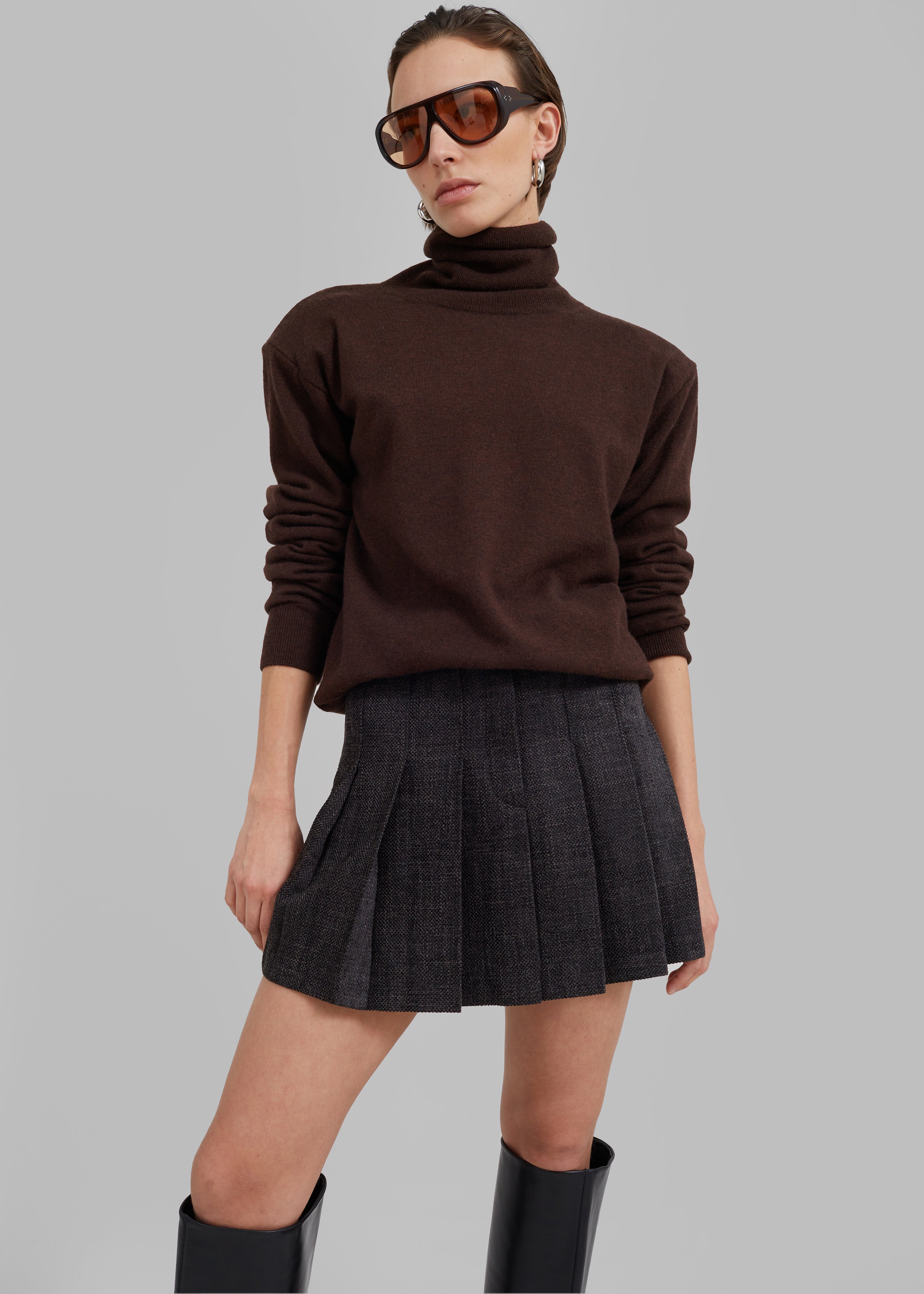 Niamh Mini Pleated Skirt - Charcoal - 1
