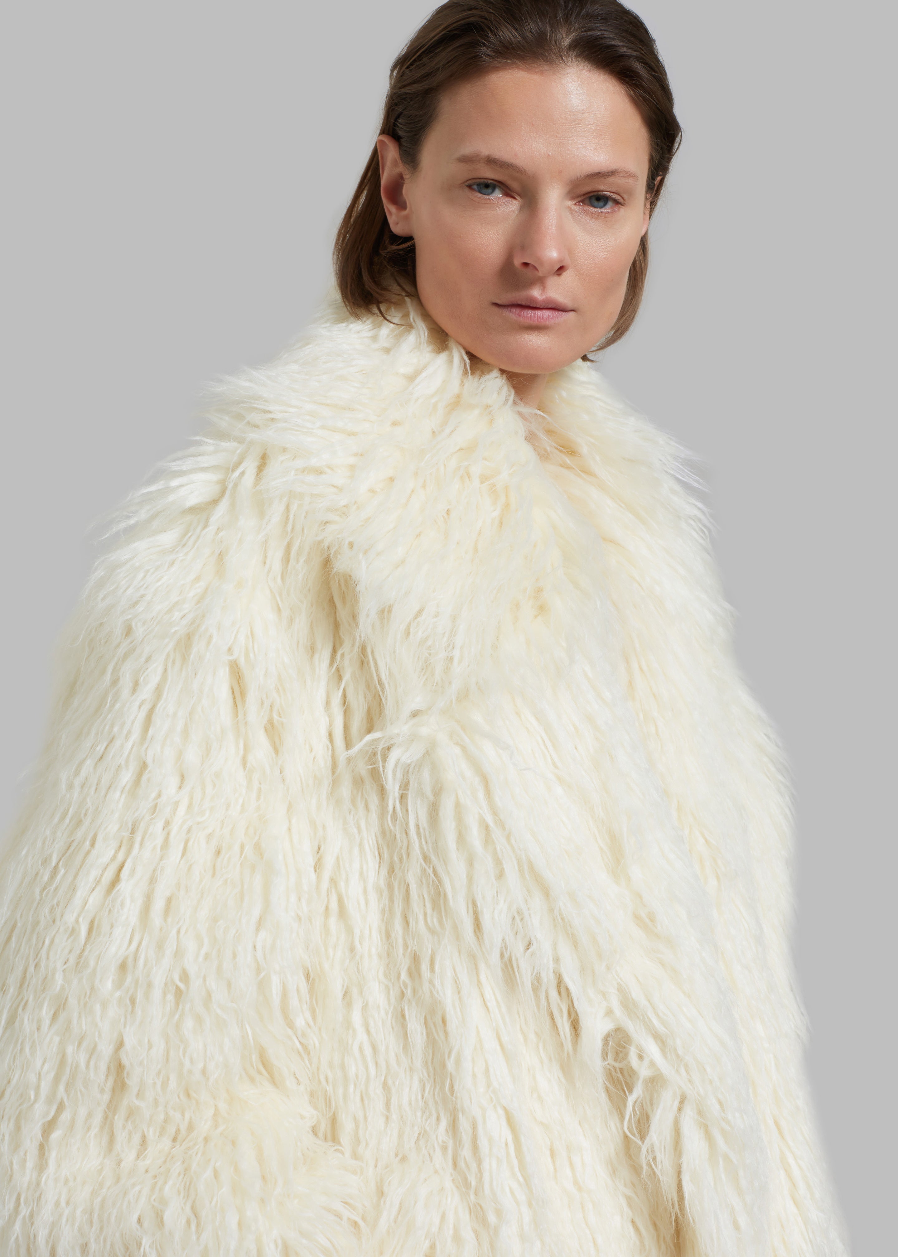 Nicole Long Faux Fur Coat - Off White - 5
