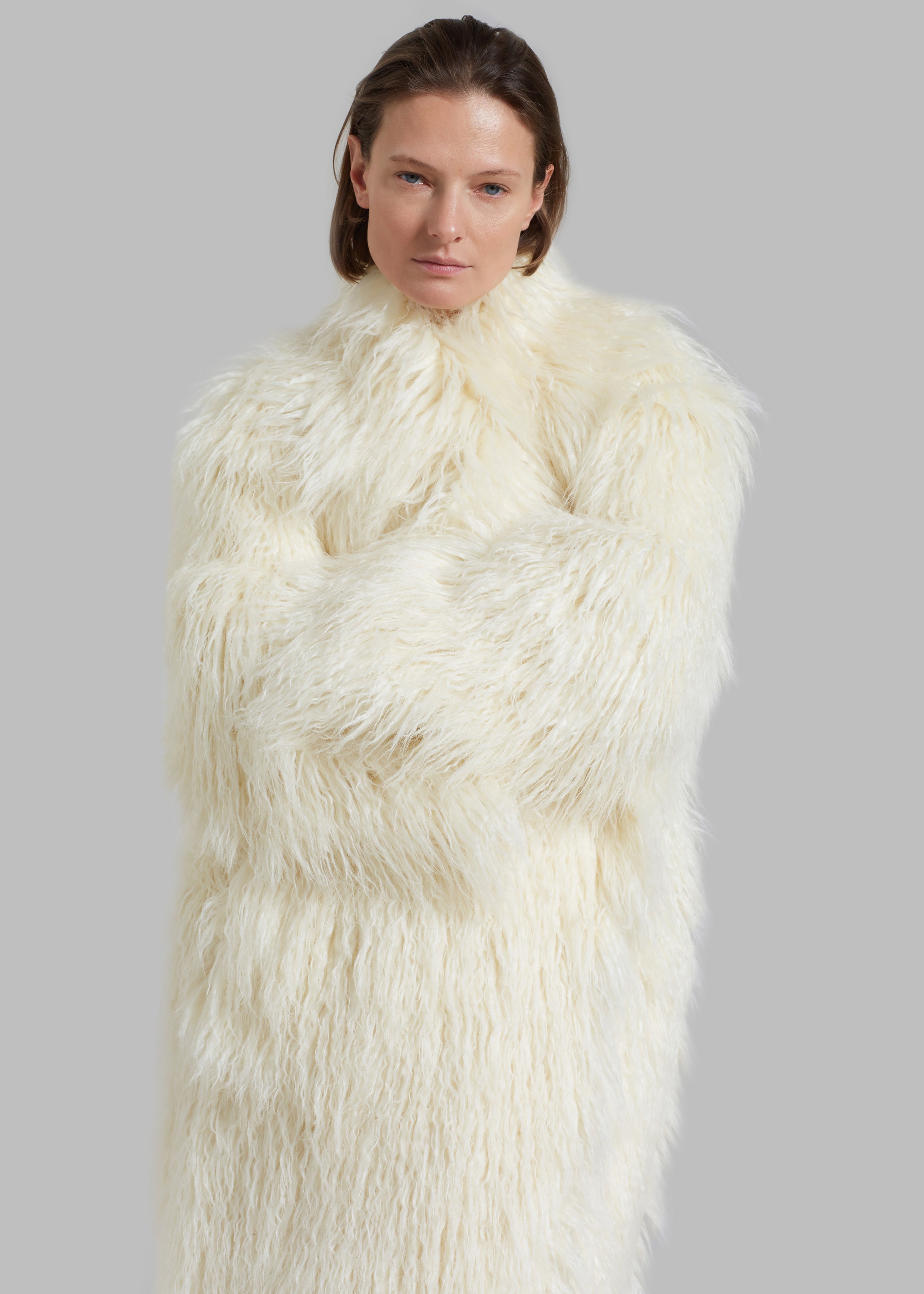 Nicole Long Faux Fur Coat - Off White - 11