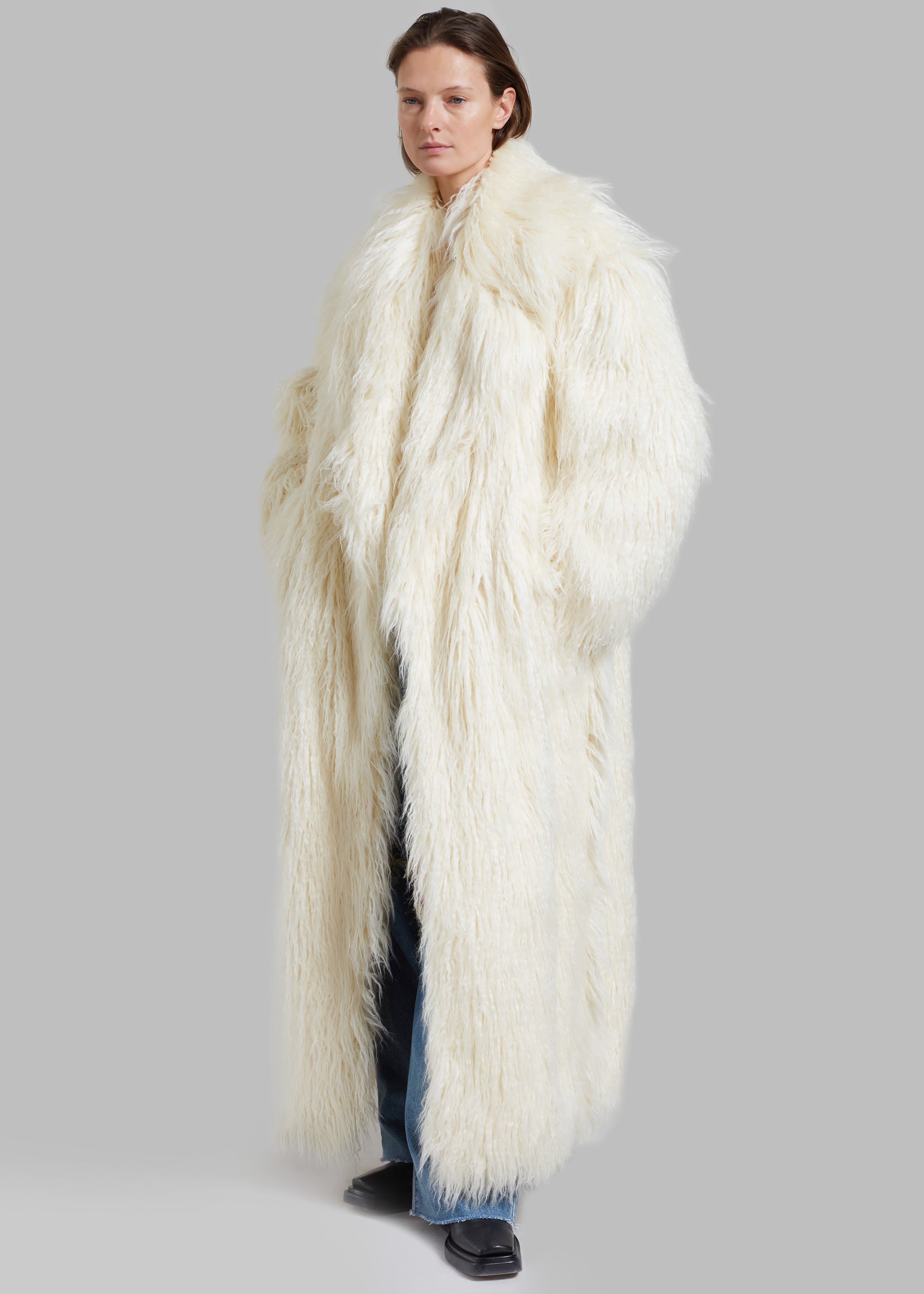 Nicole Long Faux Fur Coat - Off White - 12