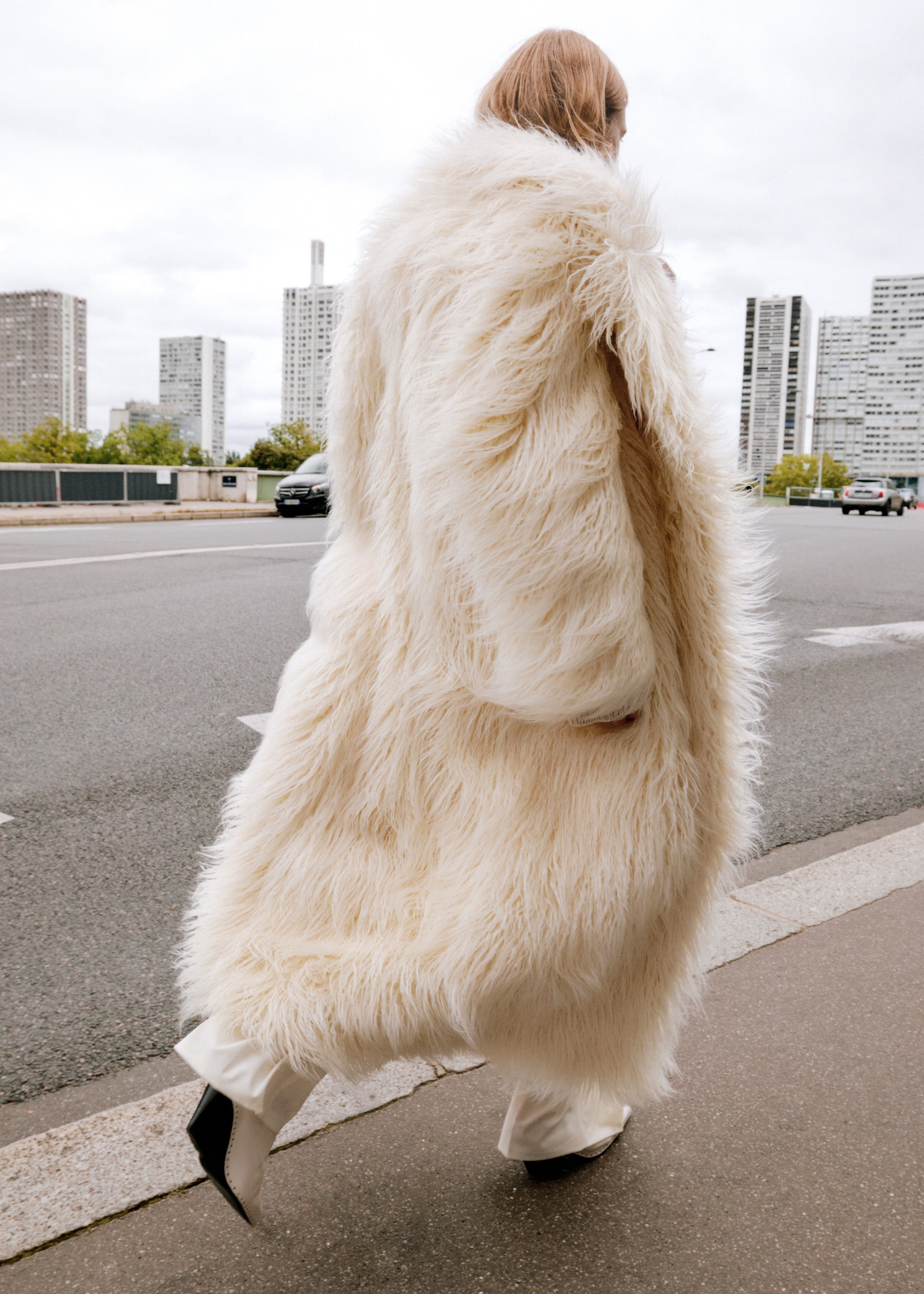 Nicole Long Faux Fur Coat - Off White - 1