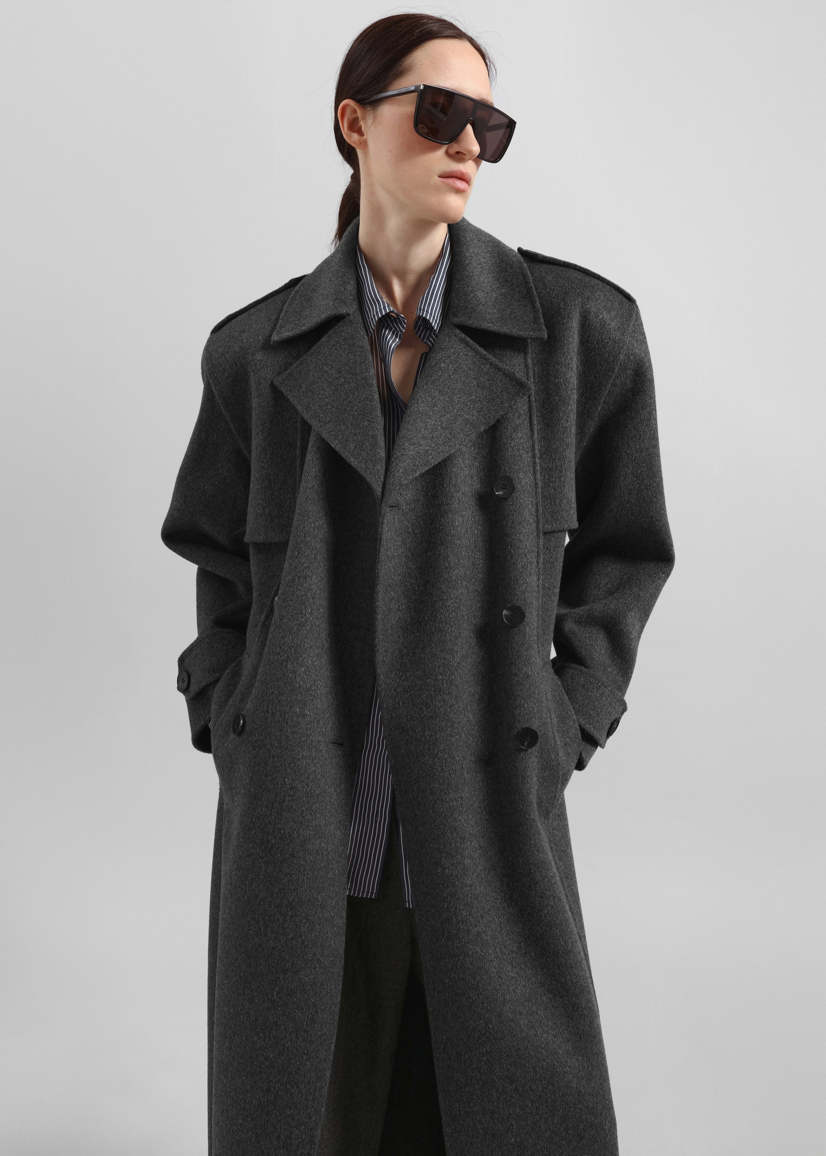 Nikola Padded Trench Coat - Dark Grey Melange - 2