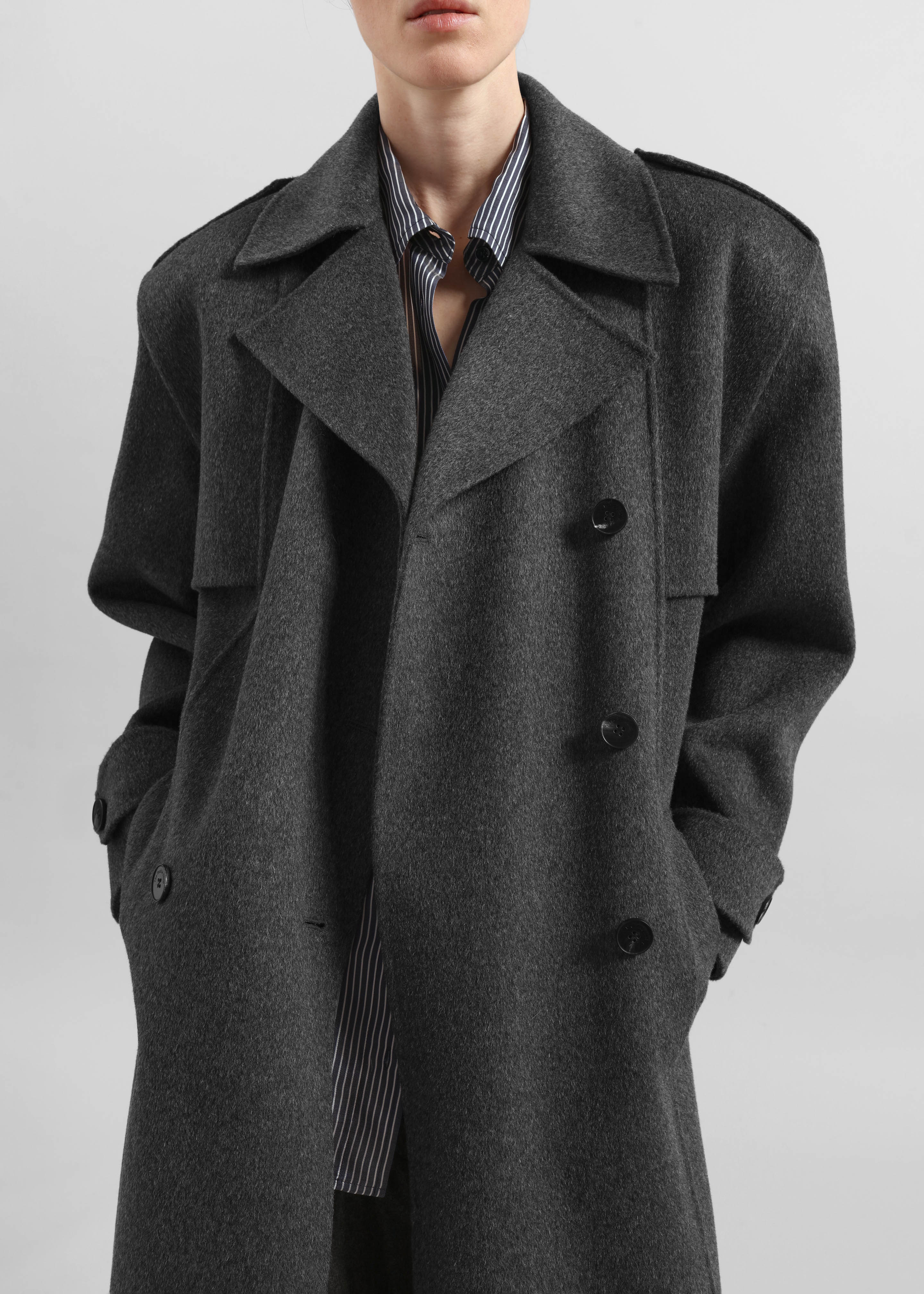 Nikola Padded Trench Coat - Dark Grey Melange – The Frankie Shop