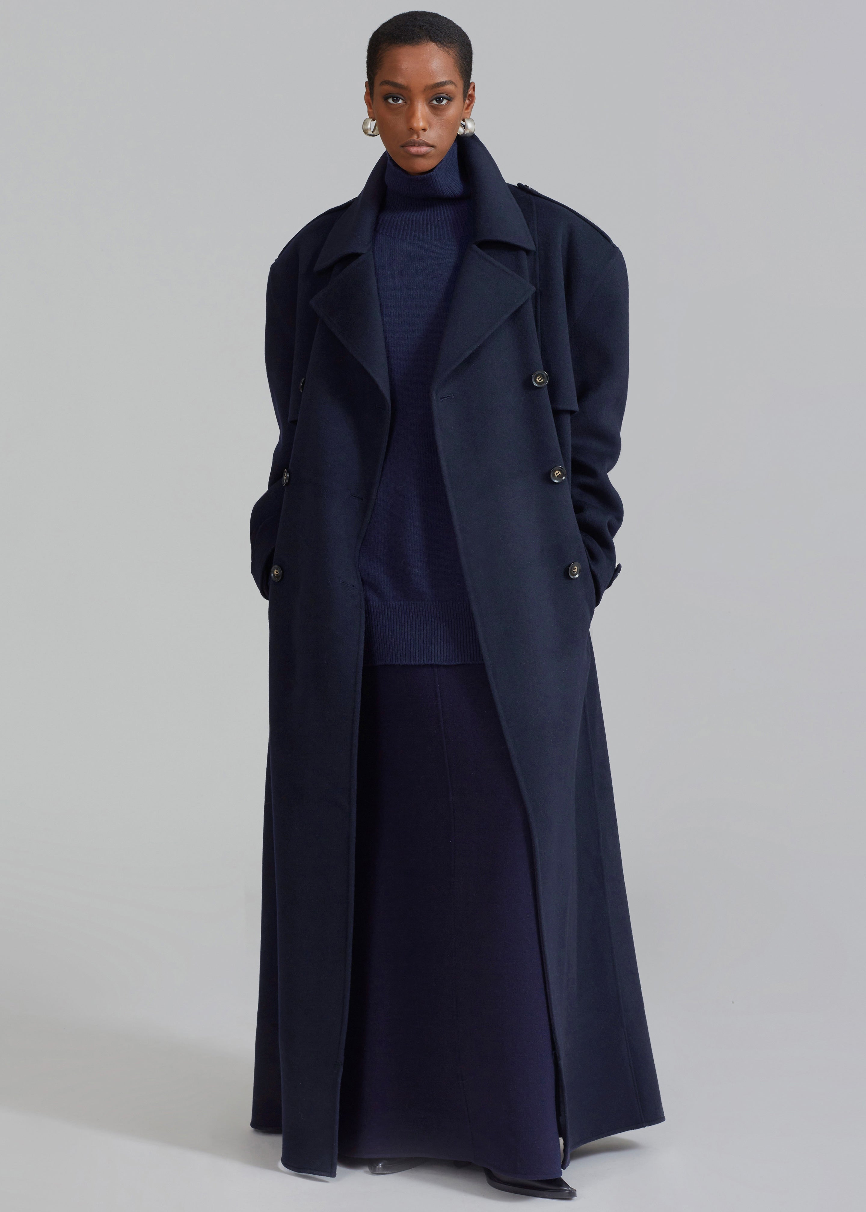 Navy full length coat sale