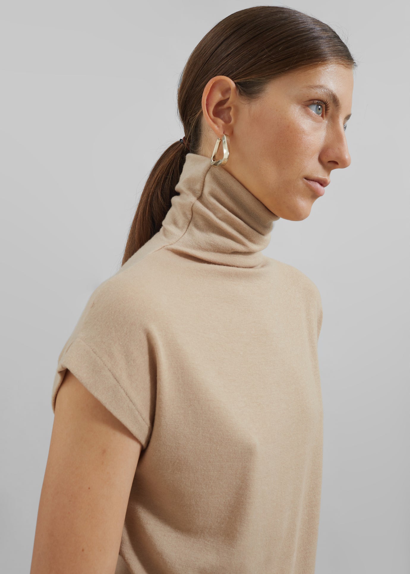 Nile Turtleneck Top - Beige - 1