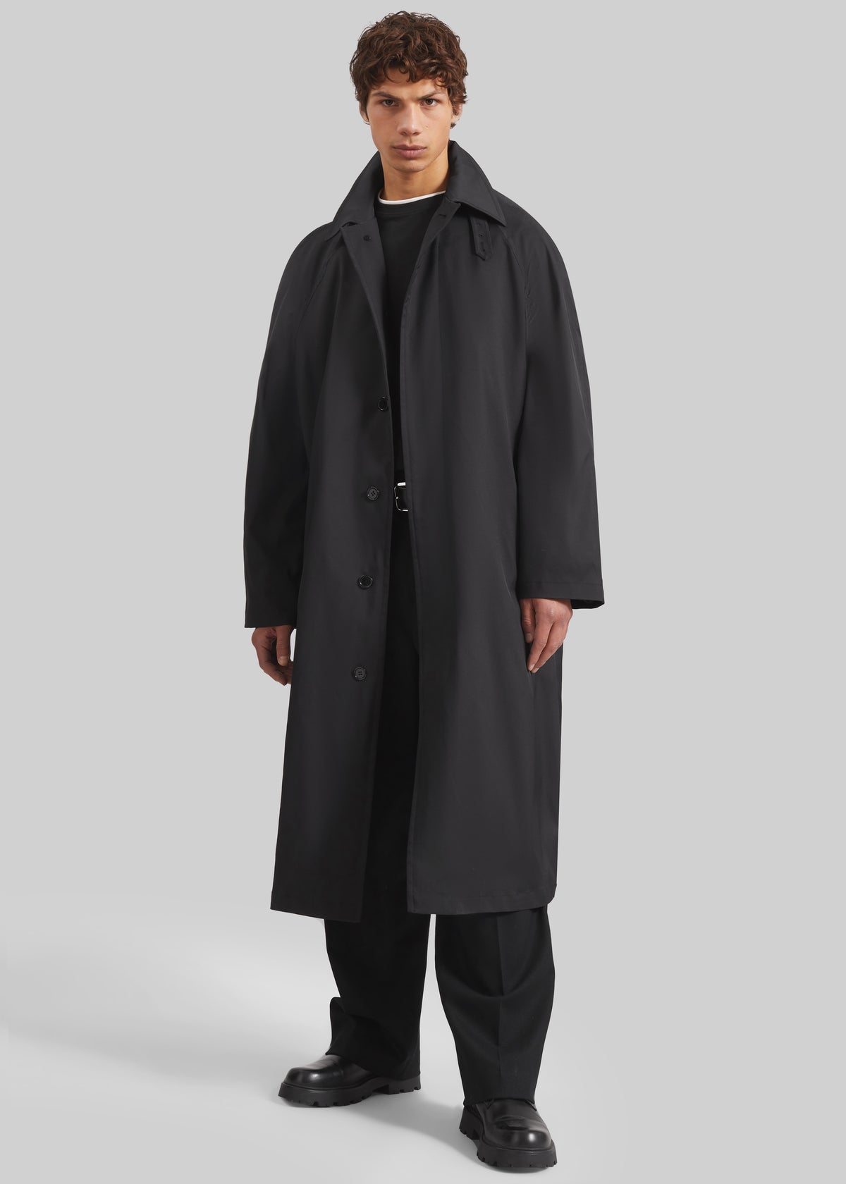 Nils Raglan Sleeve Trench Coat - Black - 5
