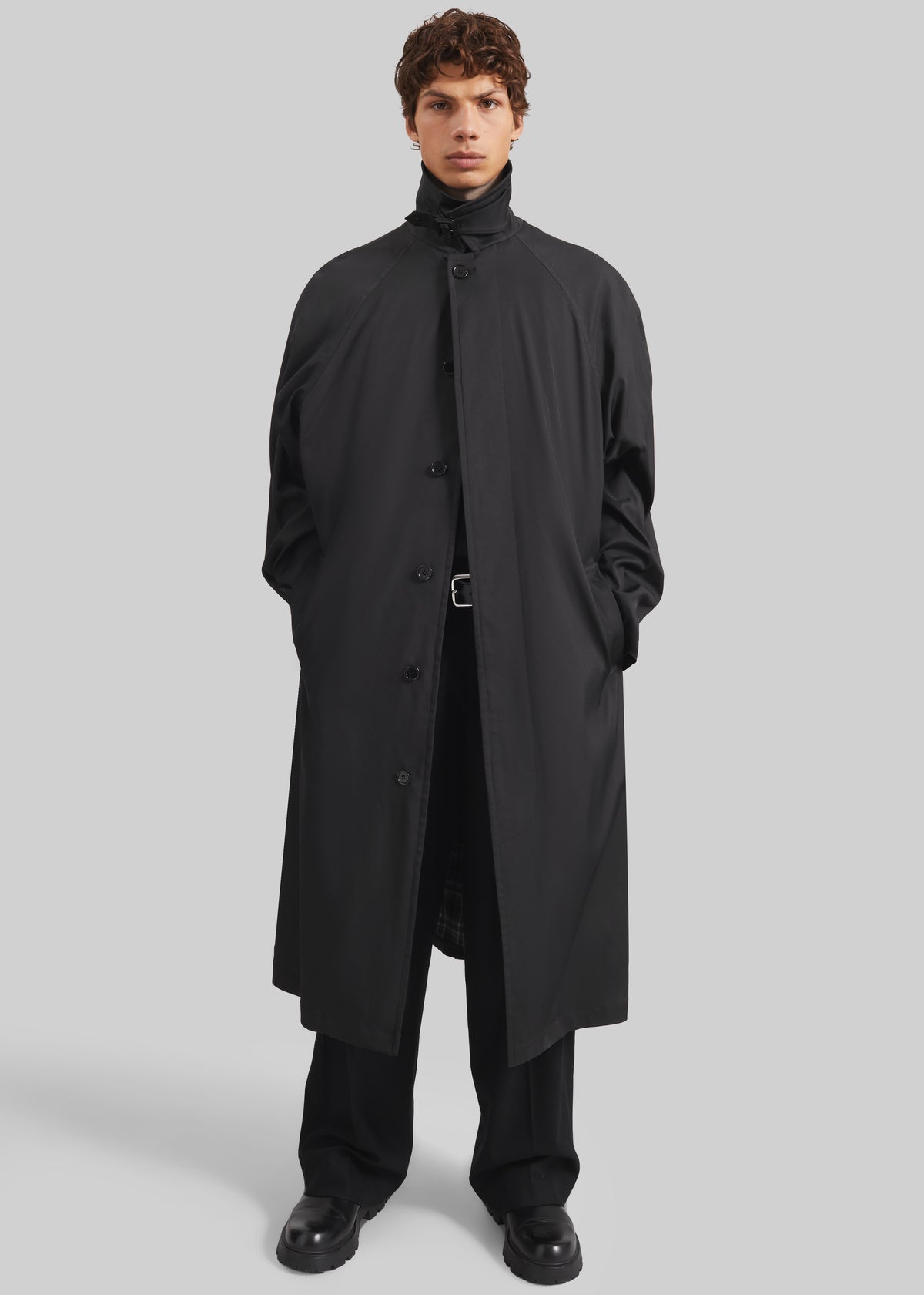 Nils Raglan Sleeve Trench Coat - Black - 7