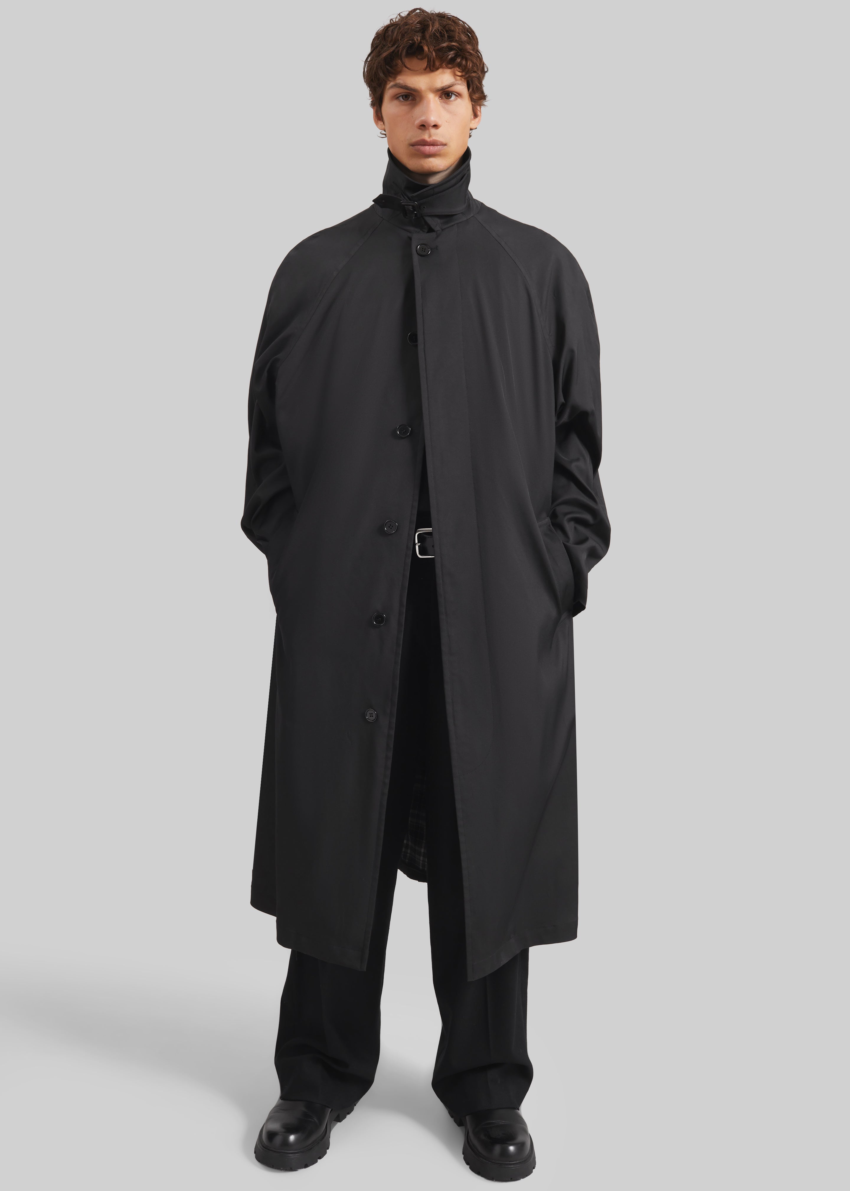 Nils Raglan Sleeve Trench Coat - Black - 7