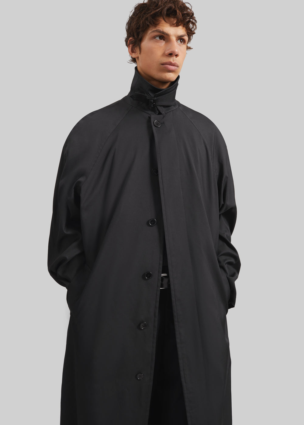 Nils Raglan Sleeve Trench Coat - Black - 1