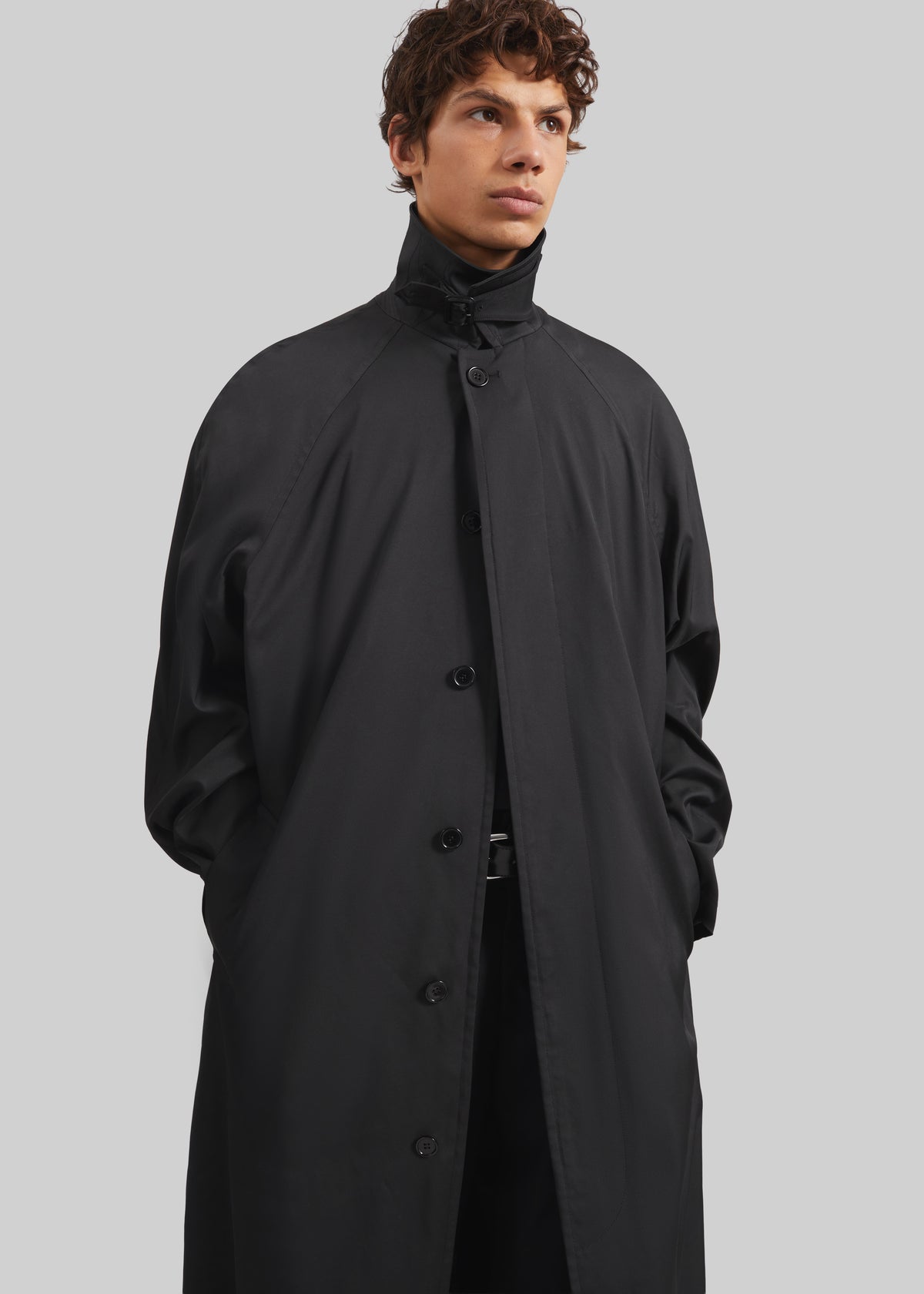 Nils Raglan Sleeve Trench Coat - Black - 2