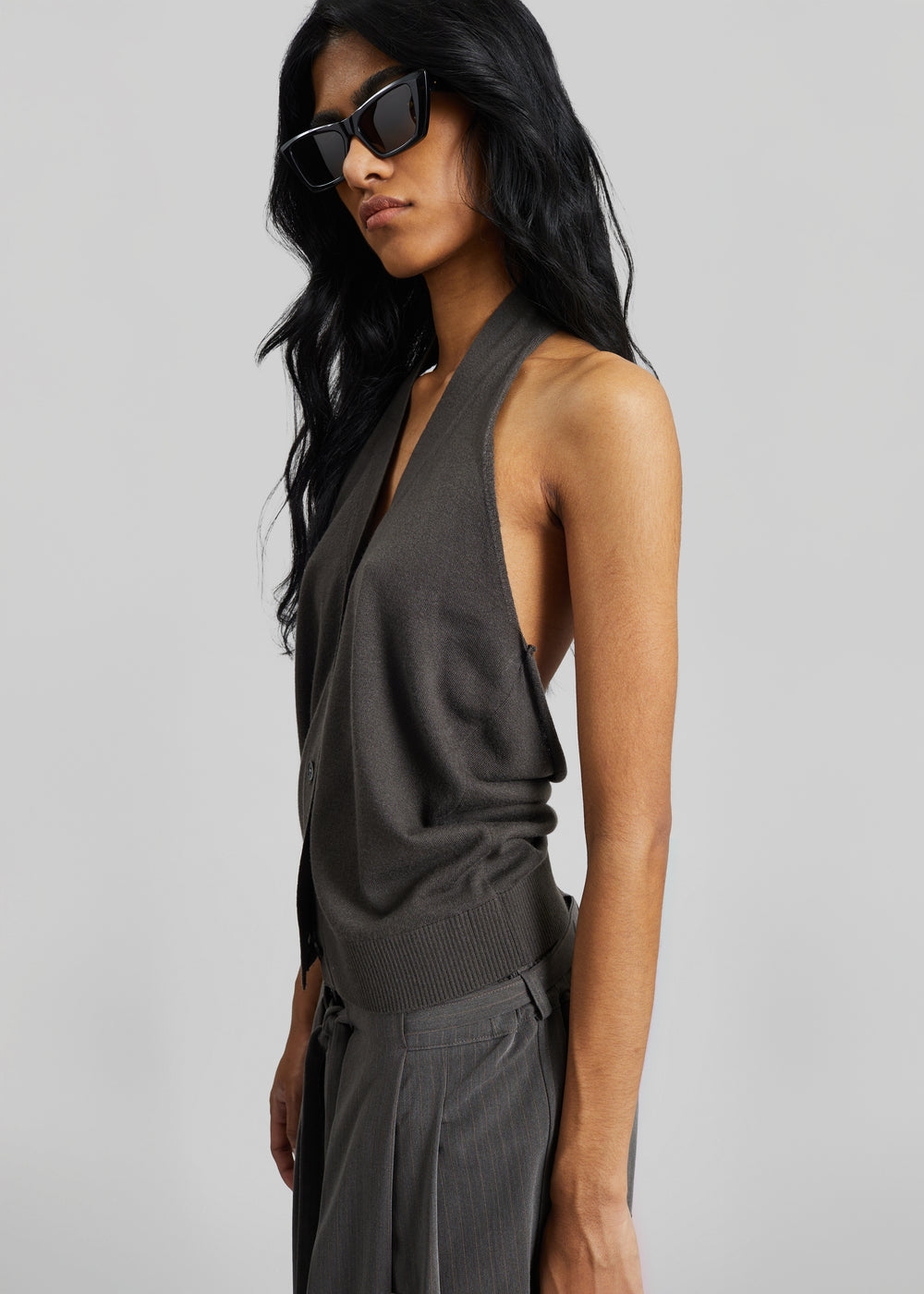 Nimi Knit Halter Top - Charcoal - 1