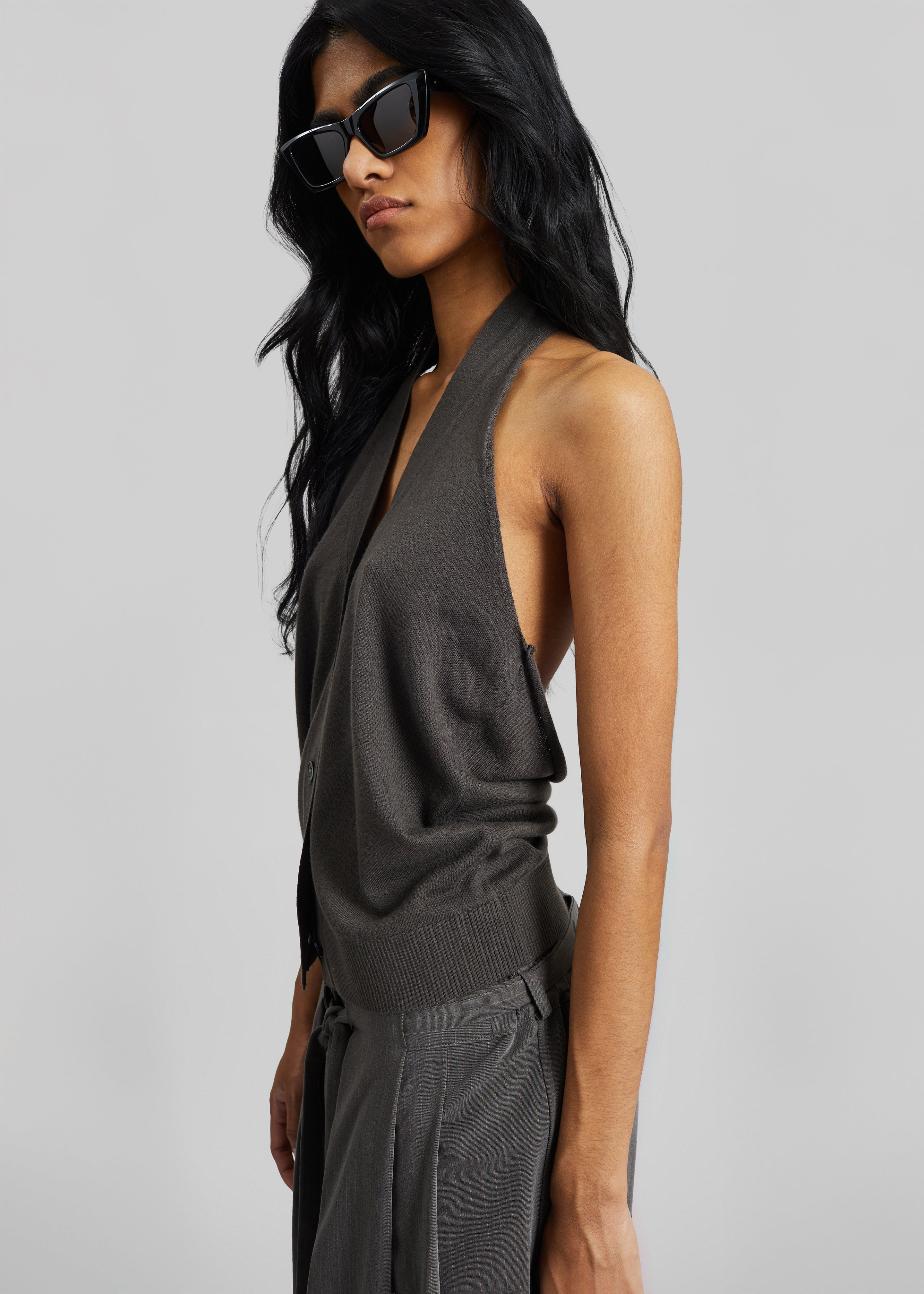 Nimi Knit Halter Top - Charcoal - 2