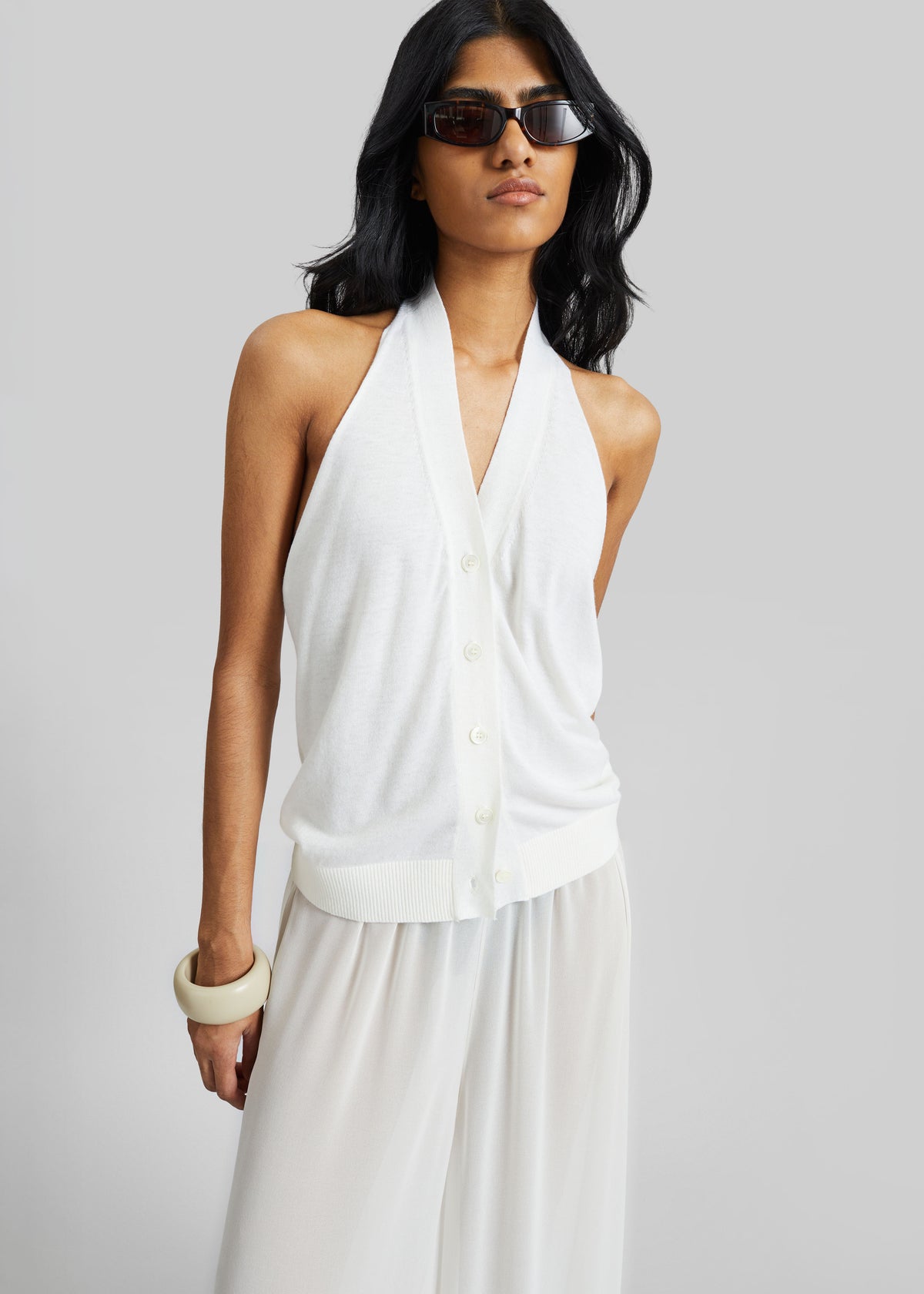 Nimi Knit Halter Top - White - 1