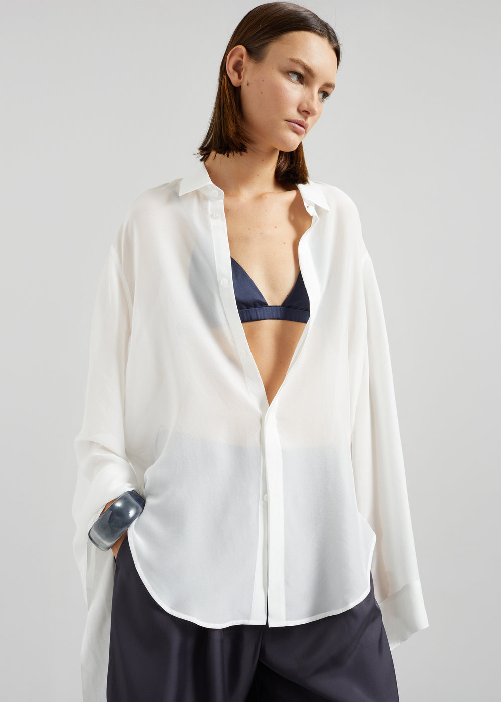 Nina Silk Bralette - Navy - 1