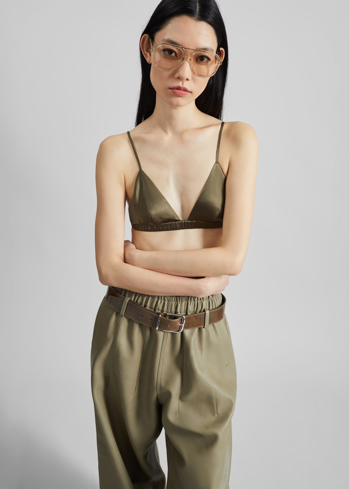 Nina Silk Bralette - Olive - 2