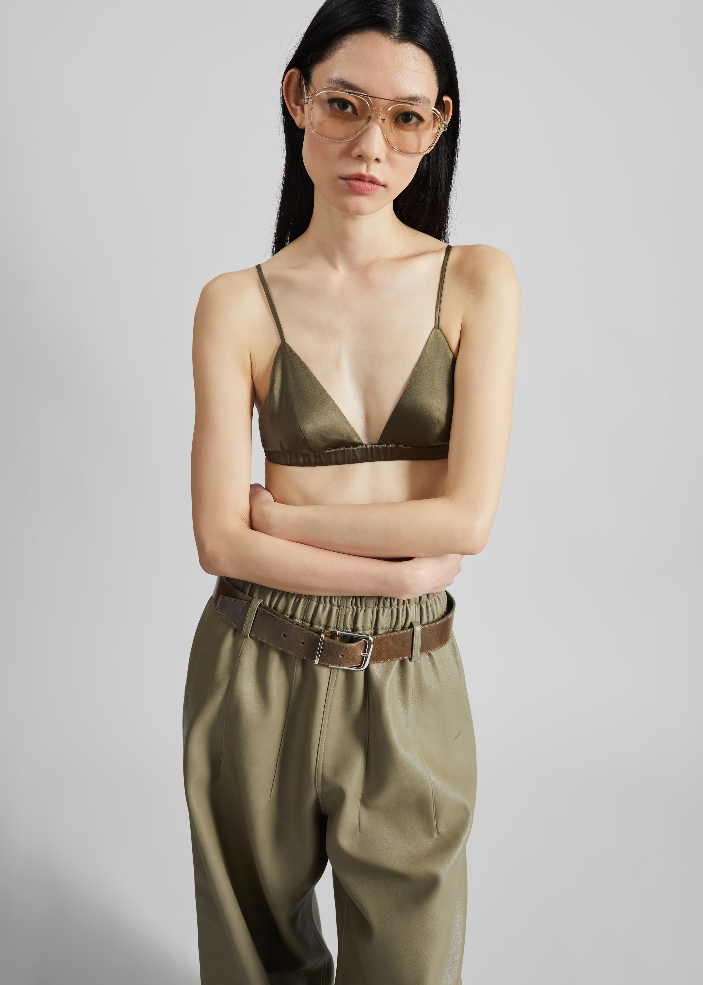 Nina Silk Bralette - Olive - 2