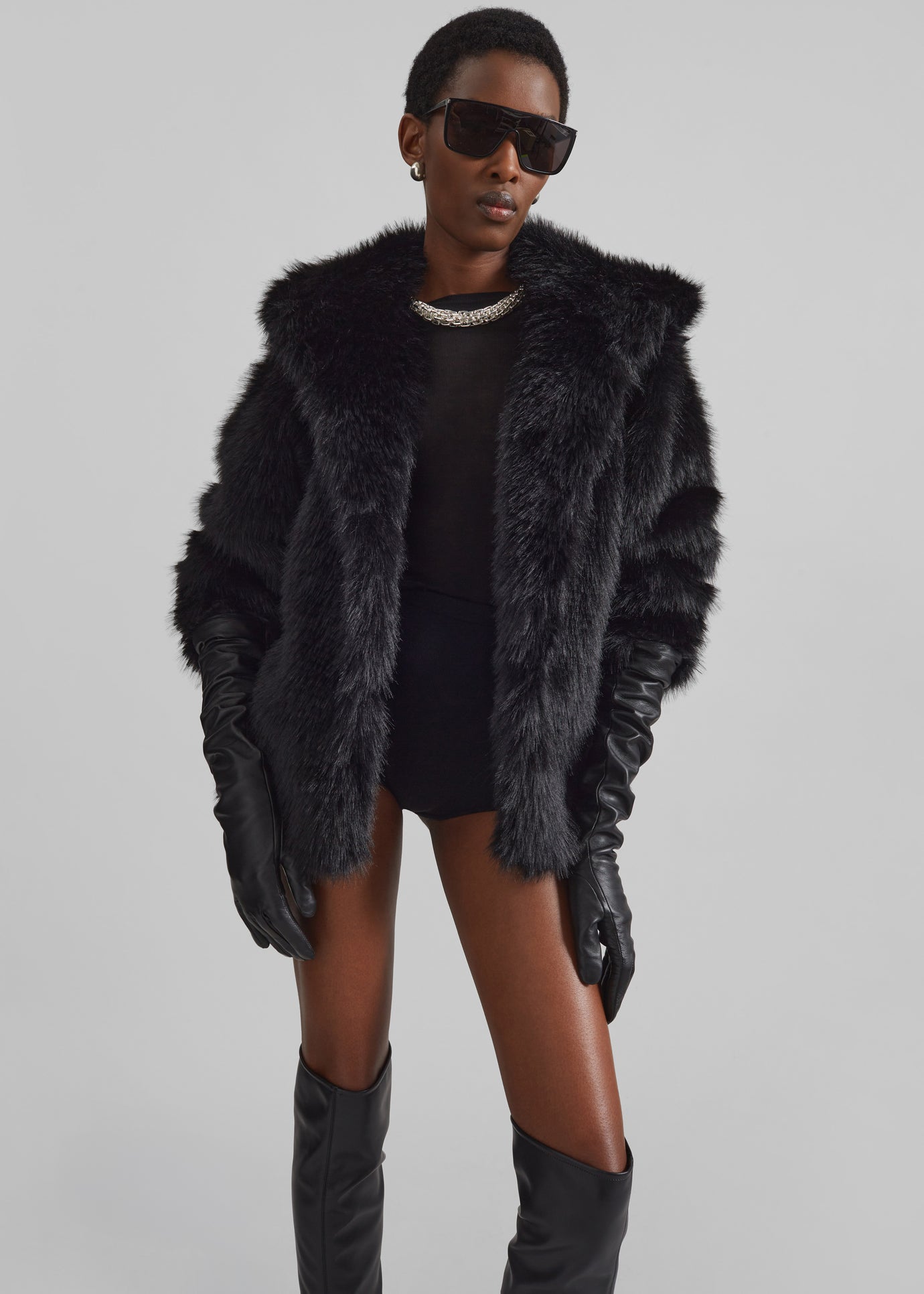 Nivala Faux Fur Hooded Jacket - Black