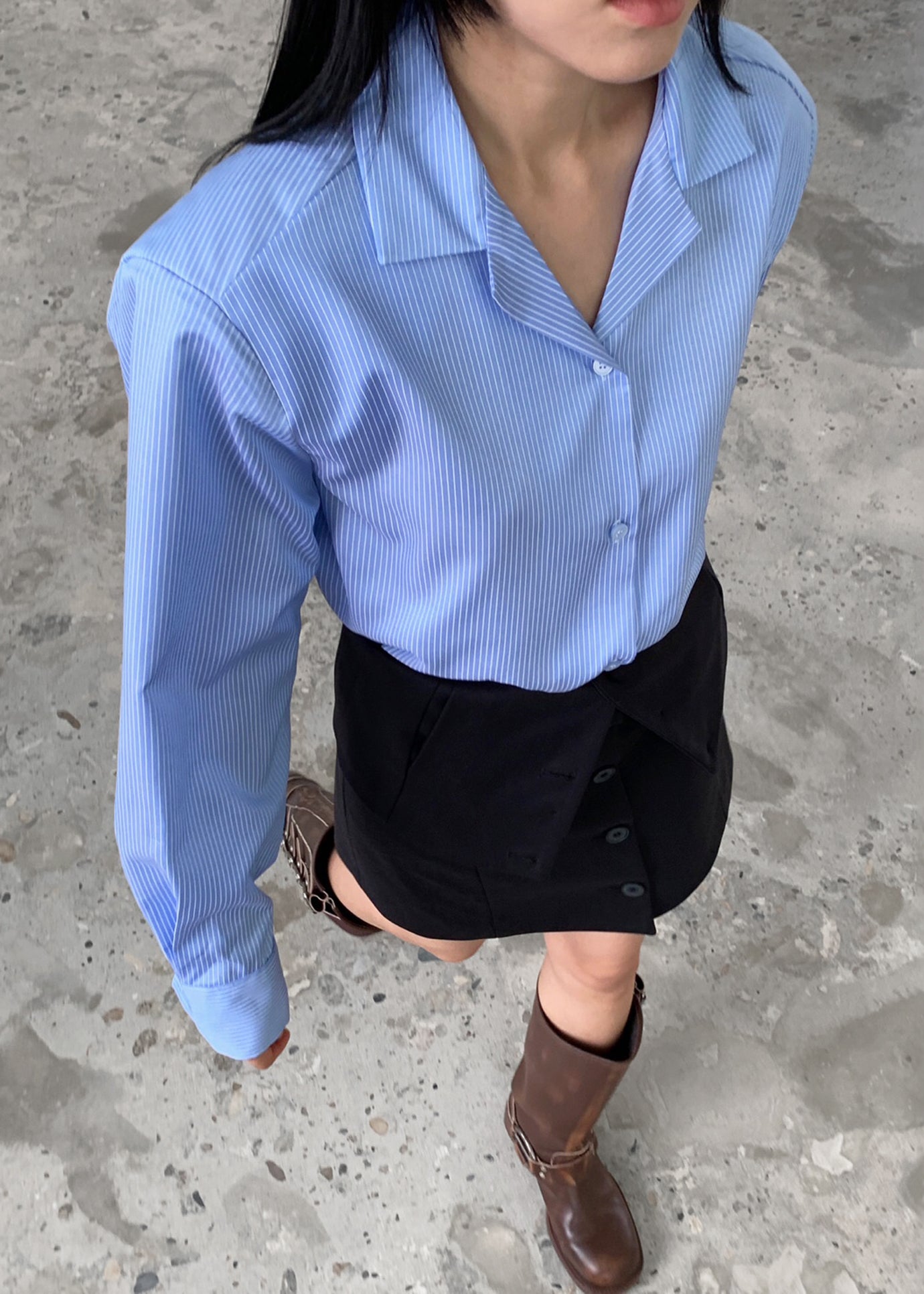 Noah Padded Button Up Shirt - Blue Pinstripe - 1