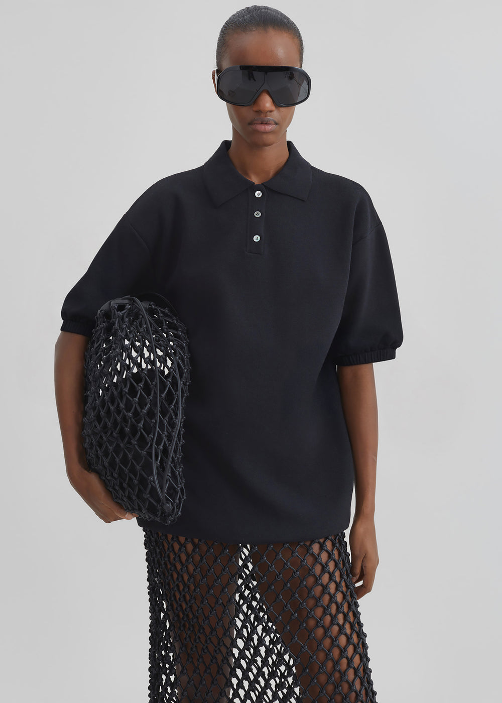Nola Knit Polo Top - Black