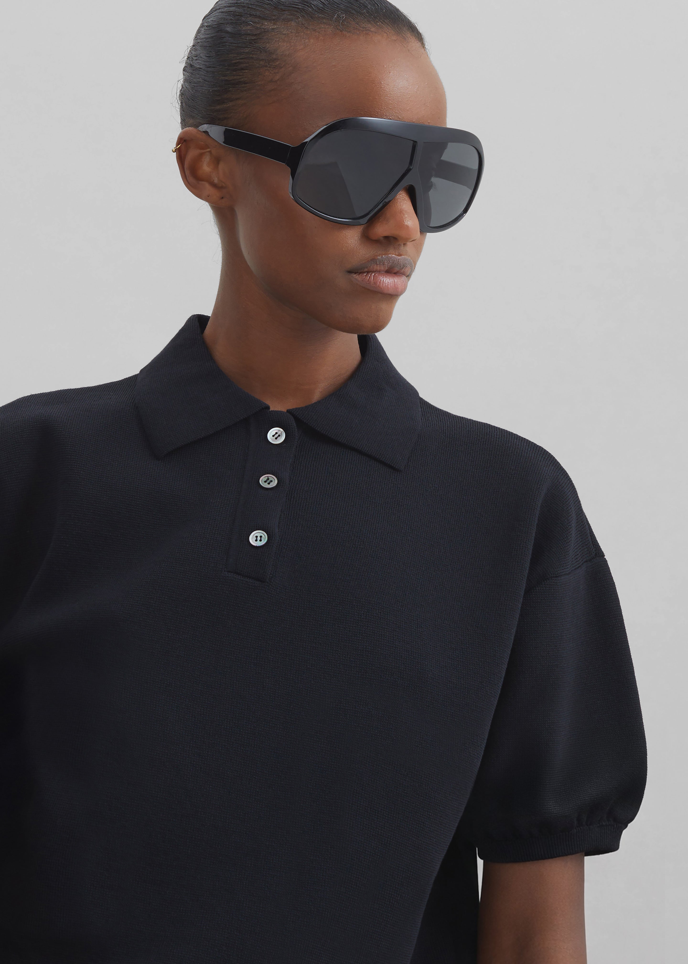 Nola Knit Polo Top - Black – The Frankie Shop