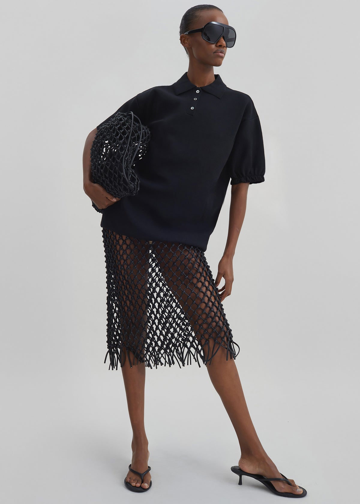 Nola Knit Polo Top - Black - 2