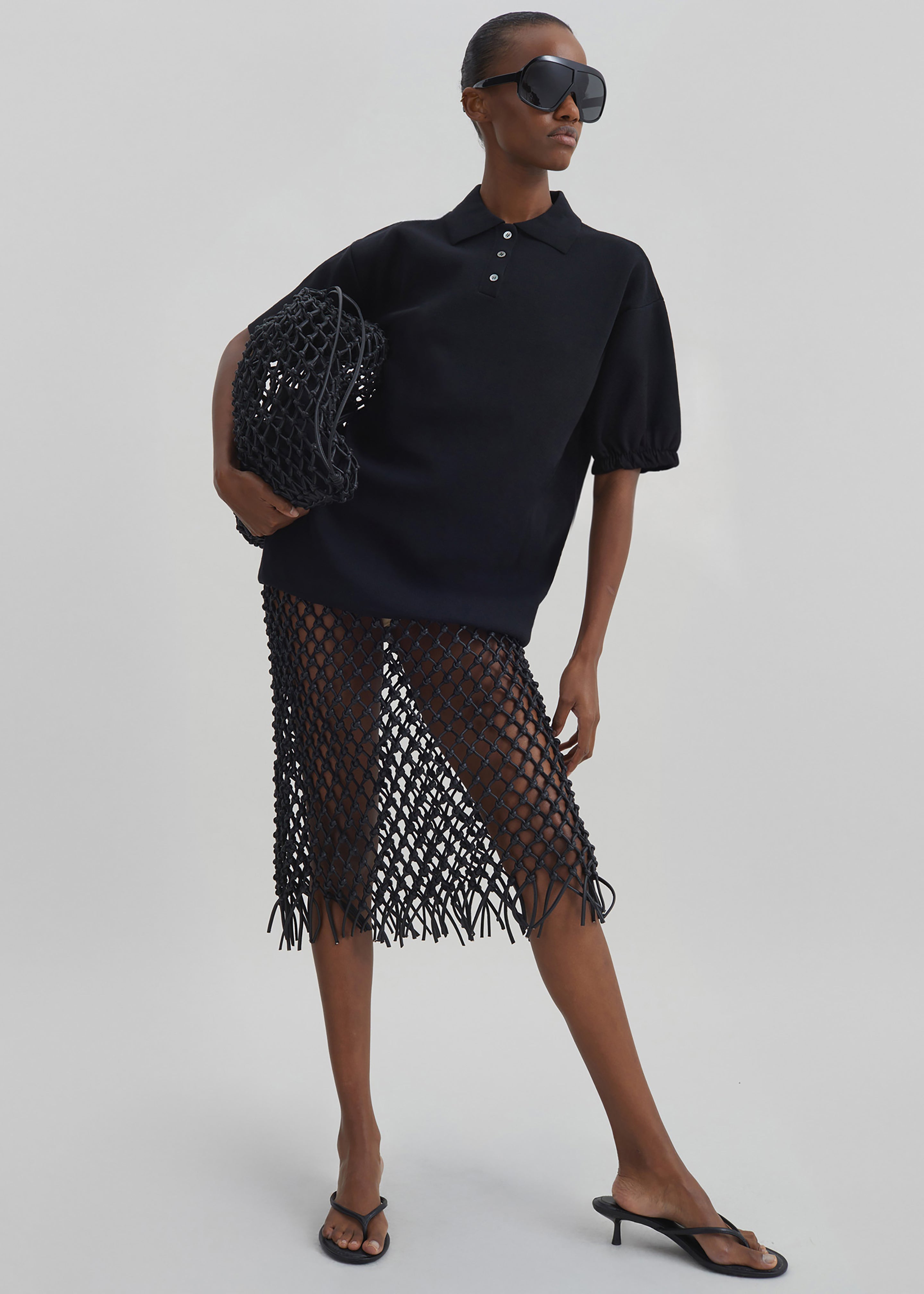 Nola Knit Polo Top - Black - 2