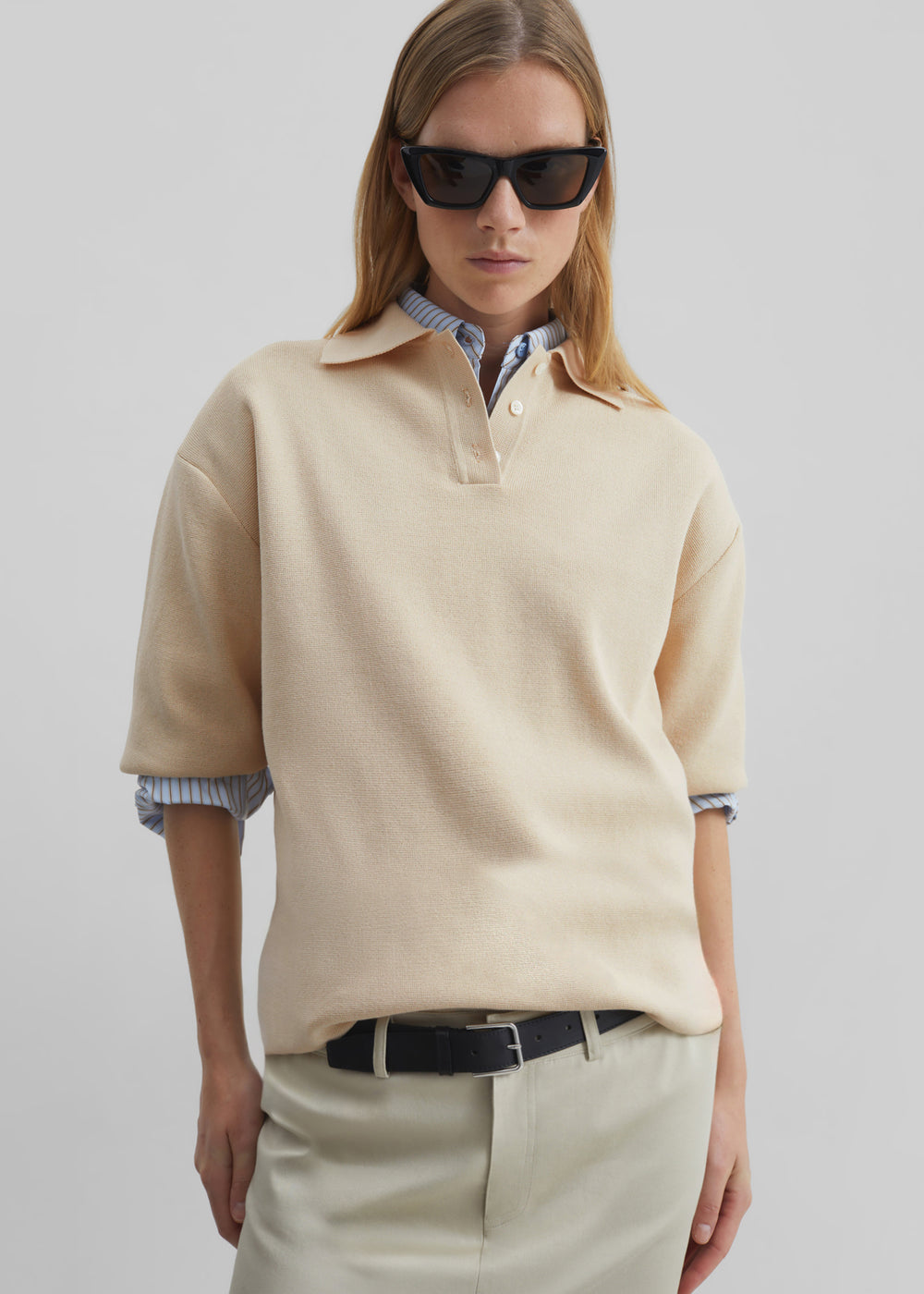 Nola Knit Polo Top - Cream - 1