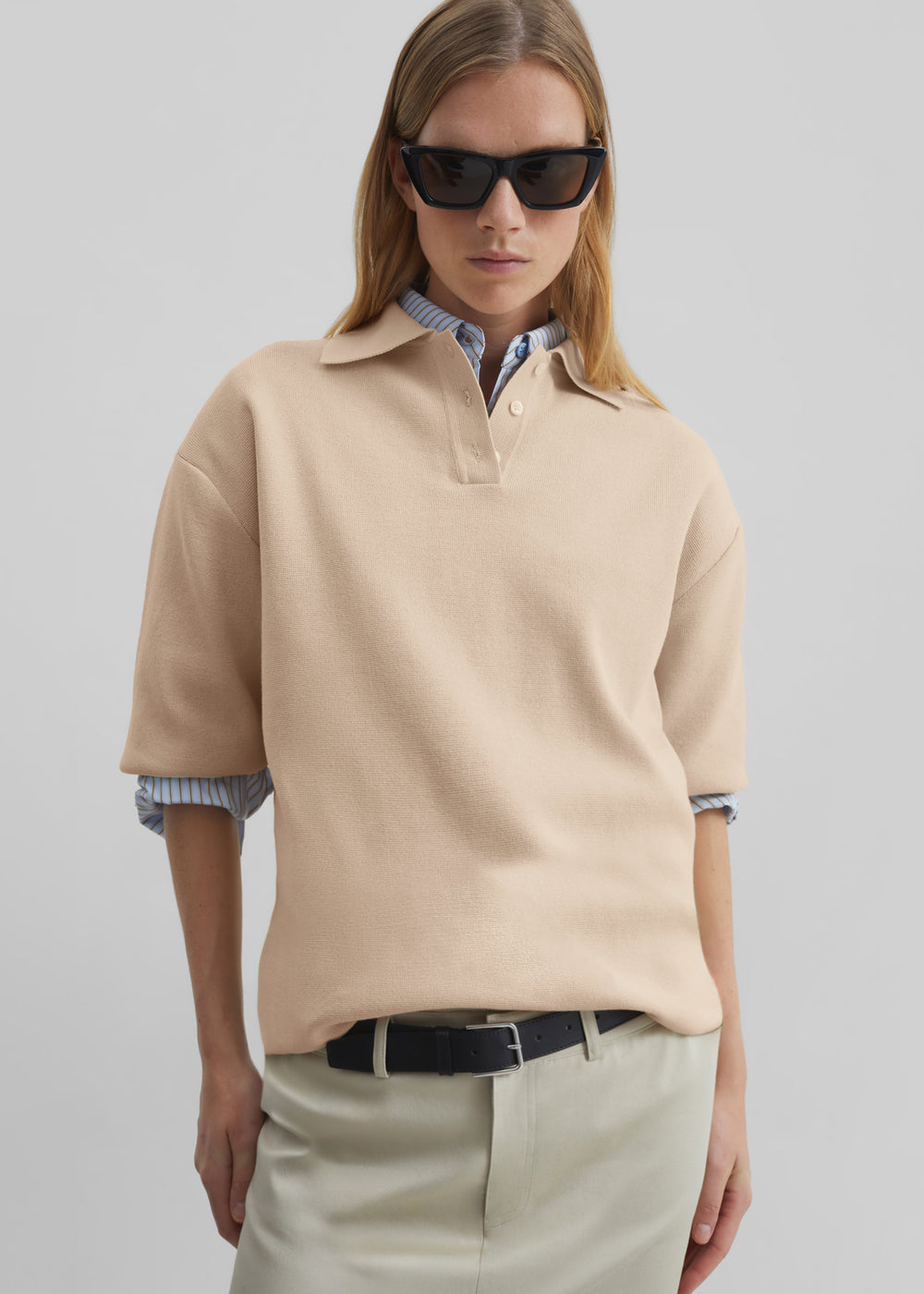 Nola Knit Polo Top - Cream - 1