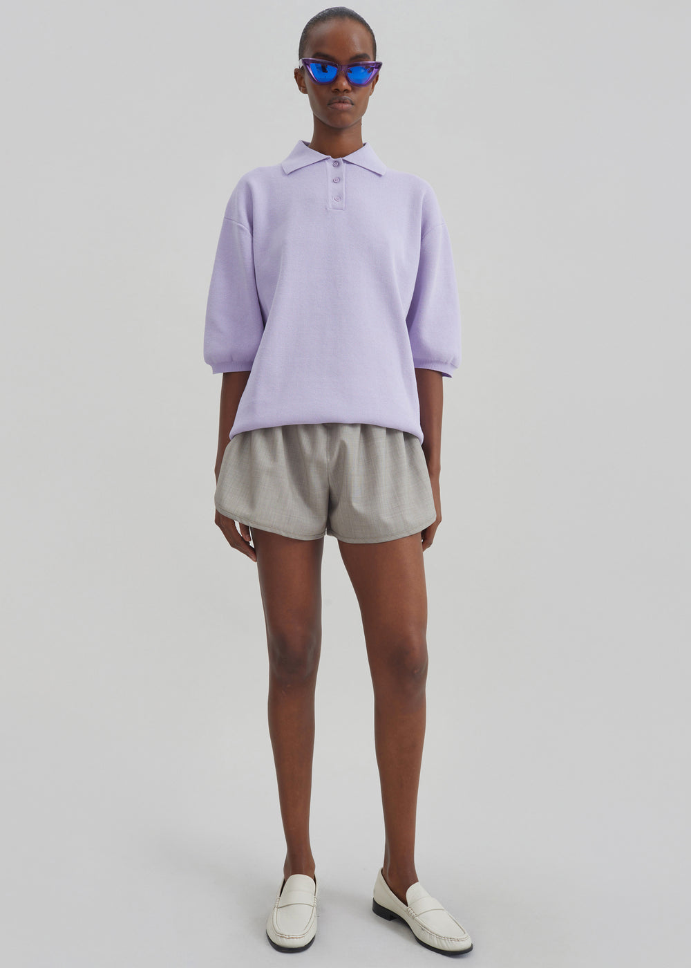 Nola Knit Polo Top - Lavender