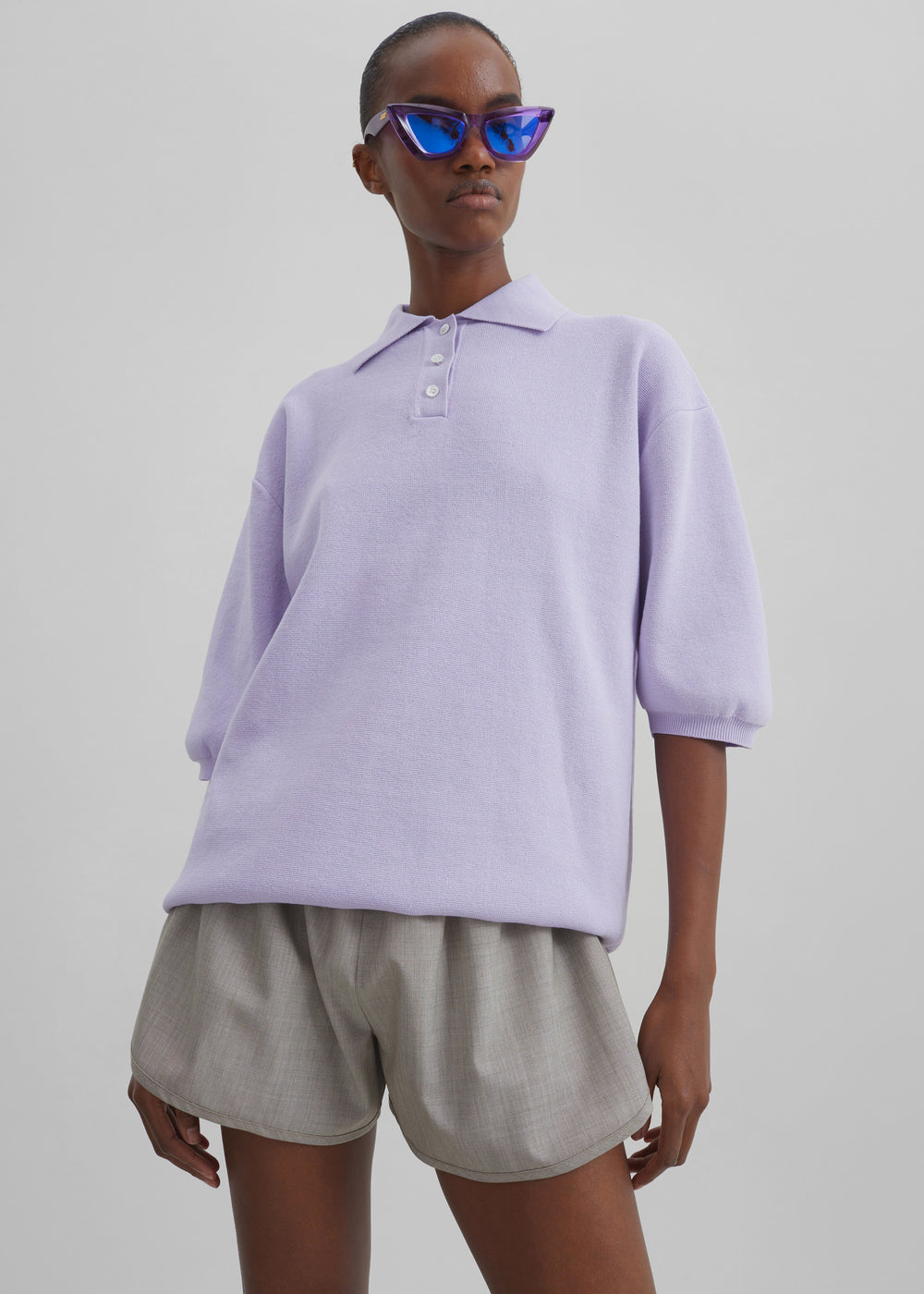 Nola Knit Polo Top - Lavender