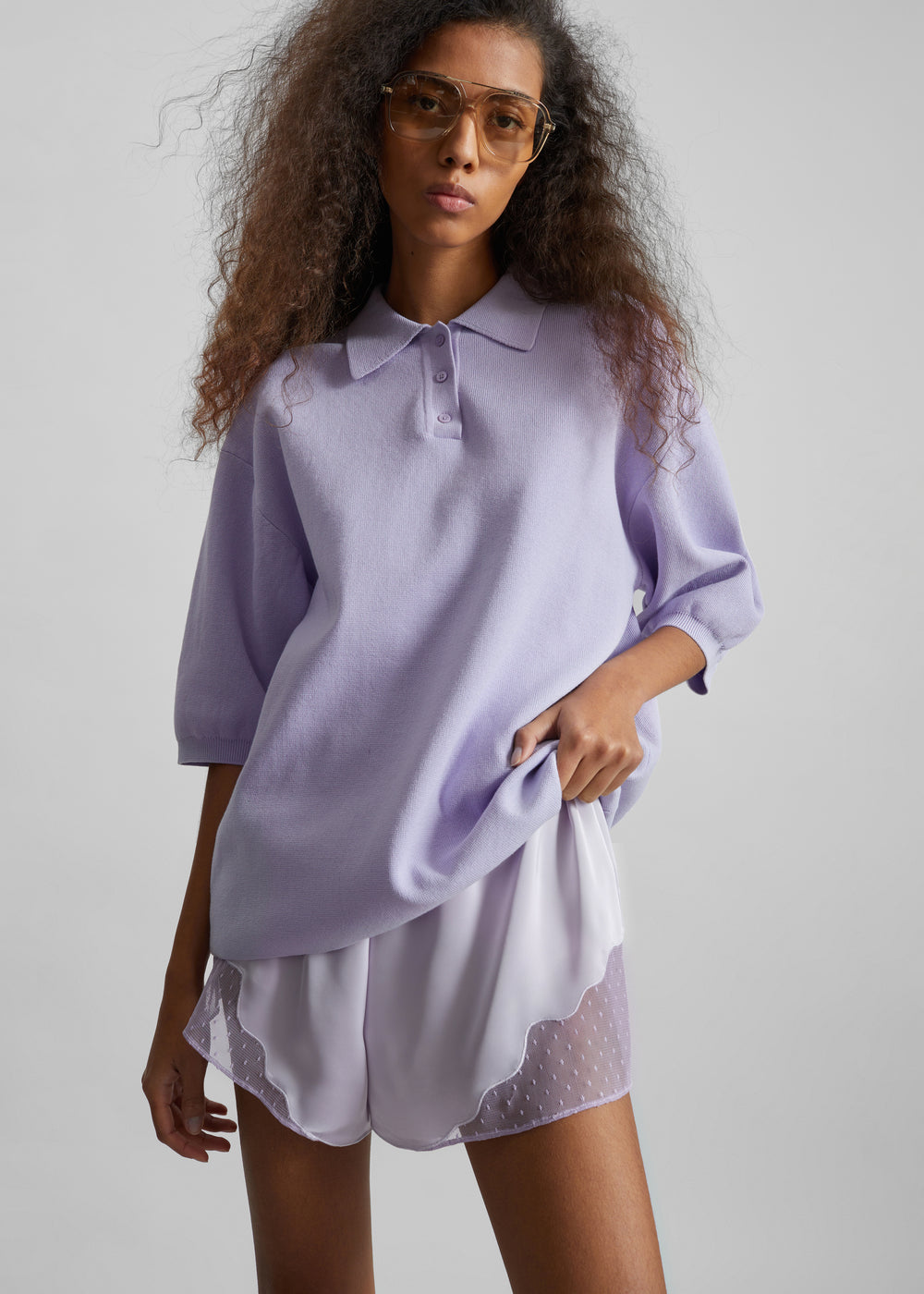 Nola Knit Polo Top - Lavender - 1