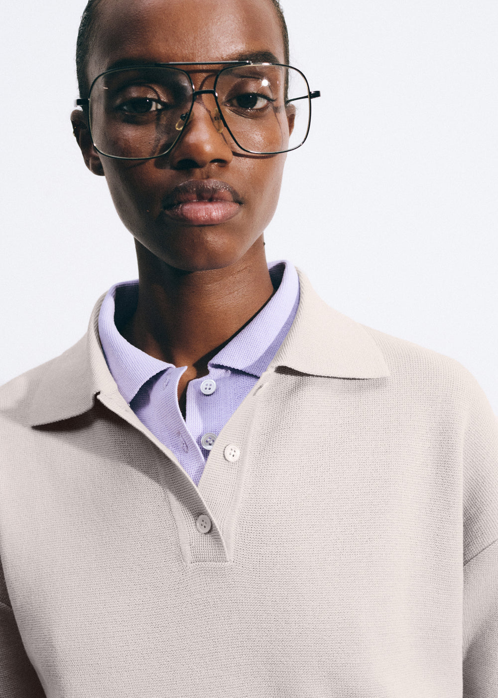 Nola Knit Polo Top - Slate Grey - 1