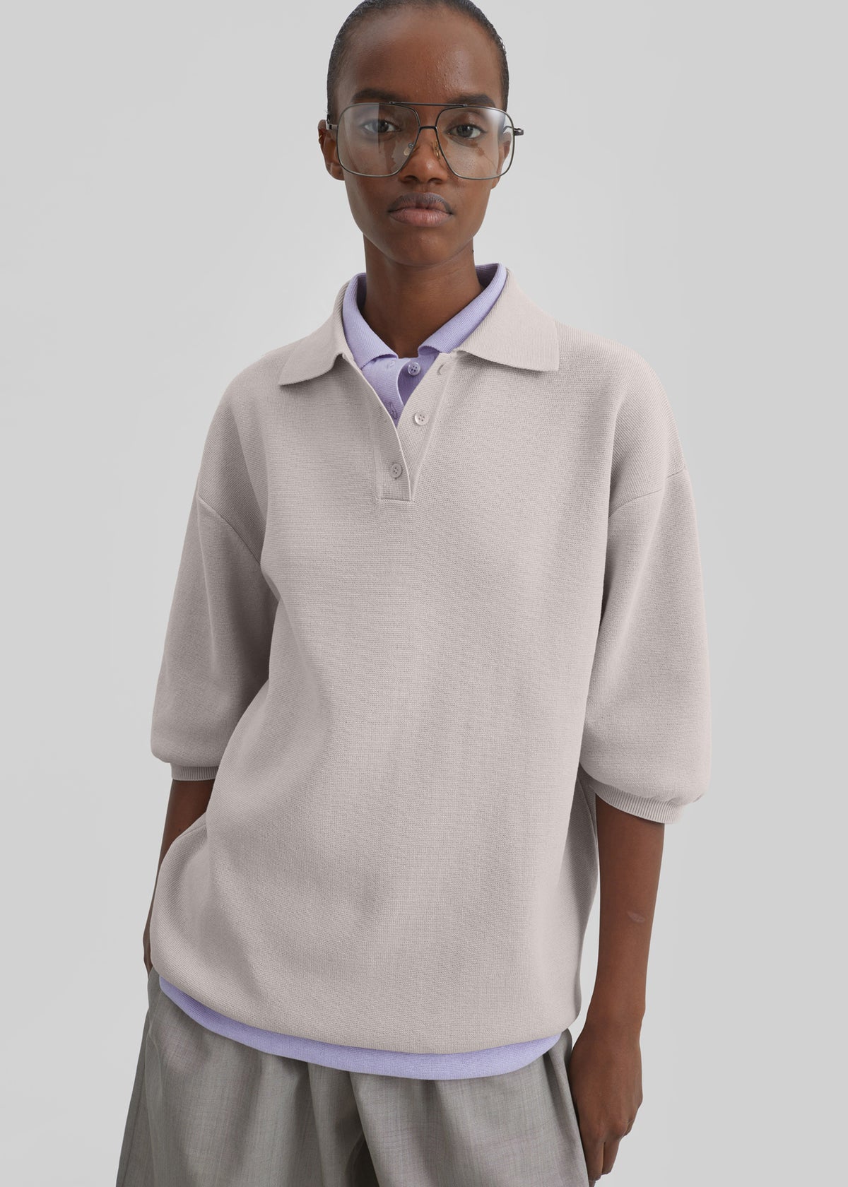 Nola Knit Polo Top - Slate Grey - 6