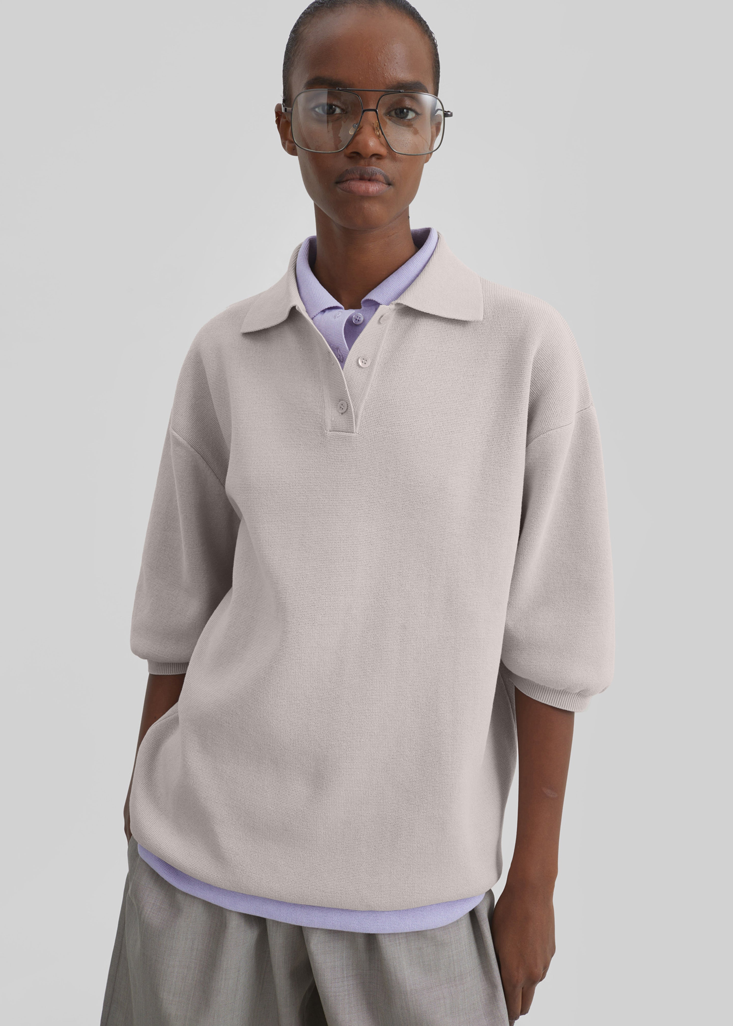 Nola Knit Polo Top - Slate Grey - 6
