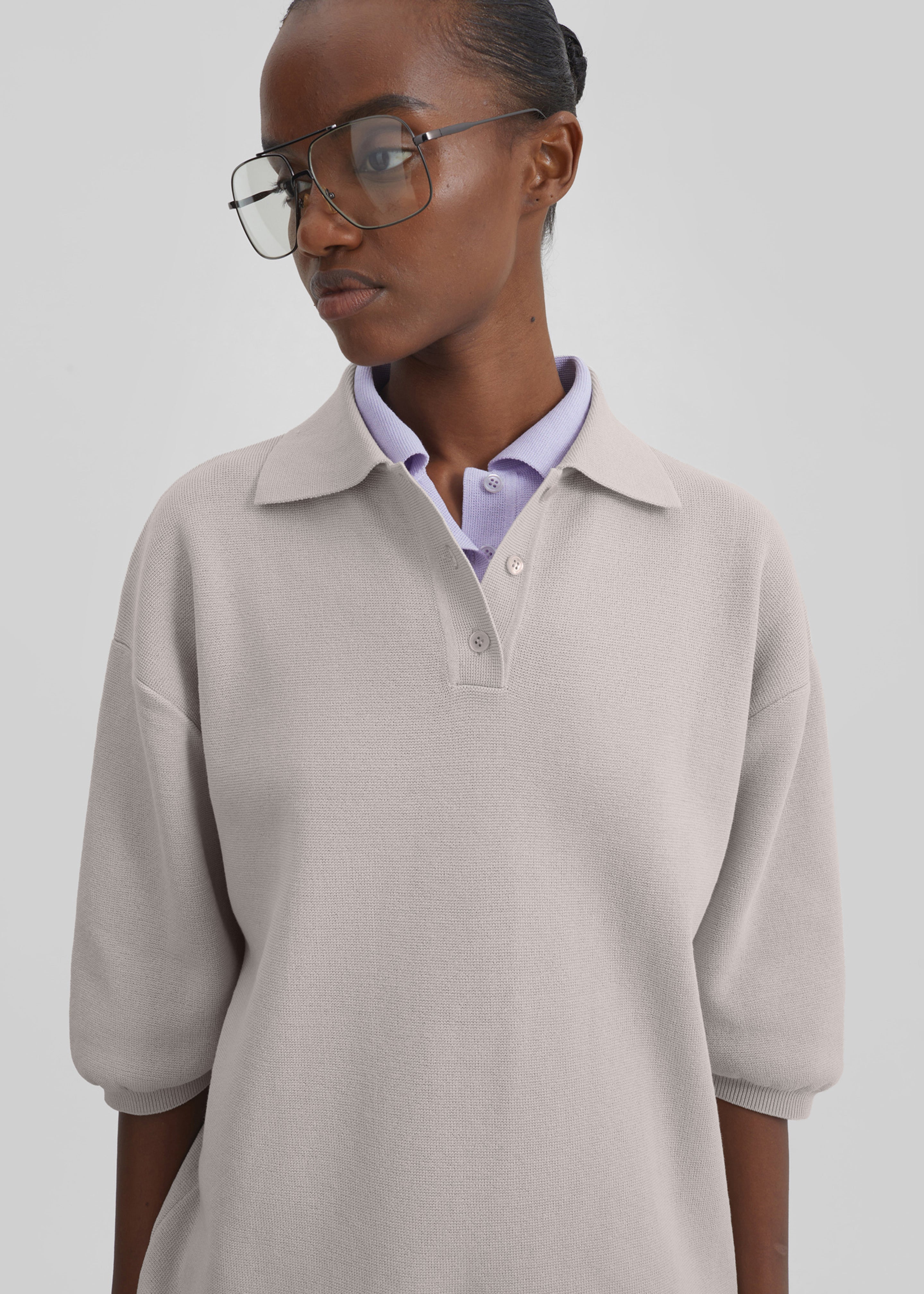 Nola Knit Polo Top - Slate Grey - 5