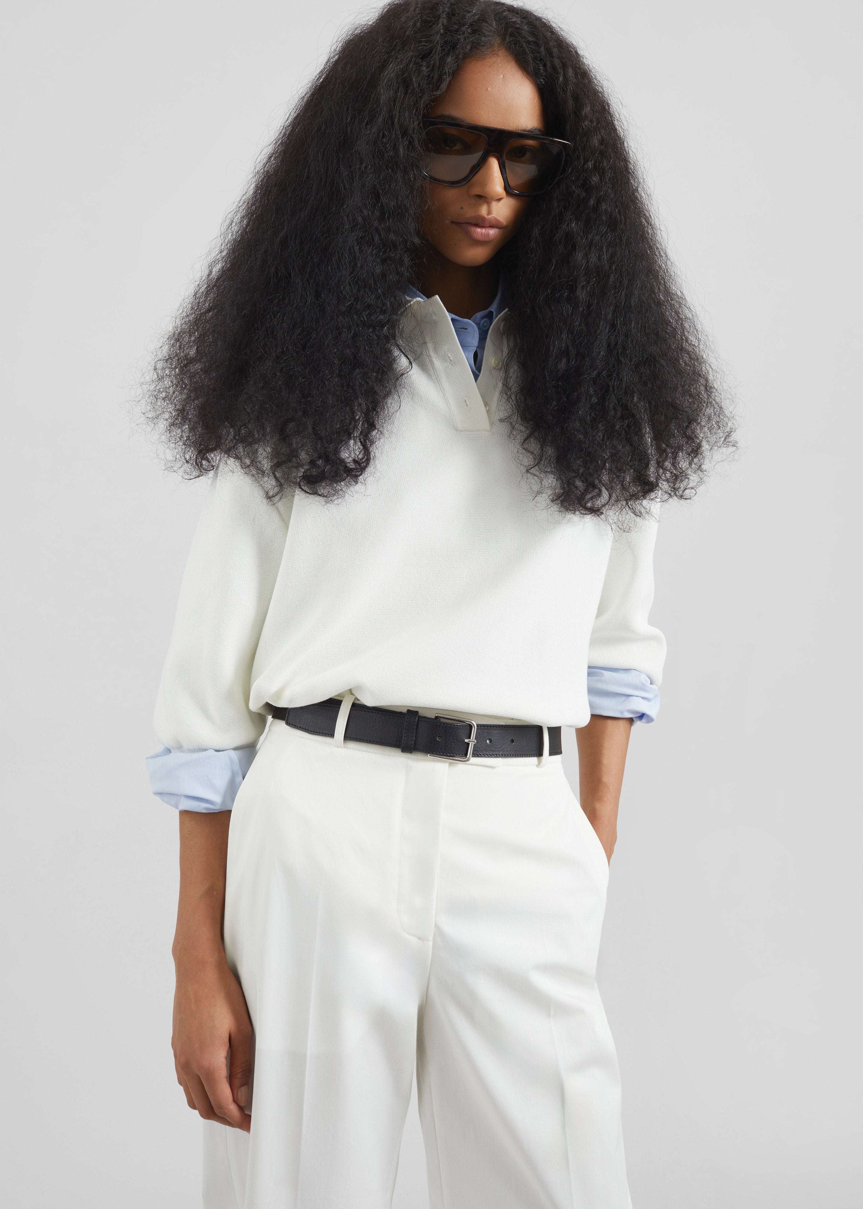 Nola Knit Polo Top - White - 1