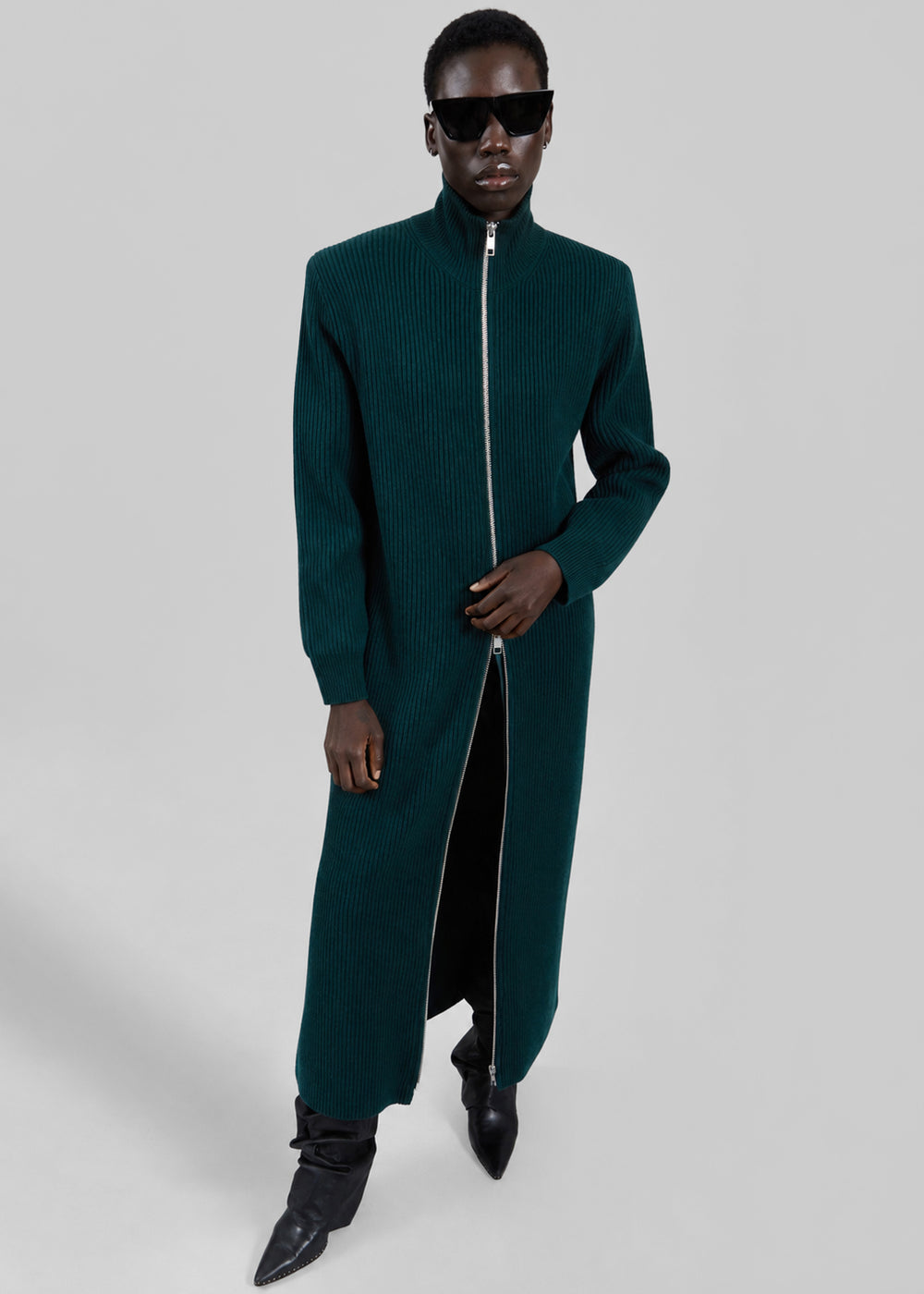 Nolia Knit Long Cardigan Dress - Bottle Green