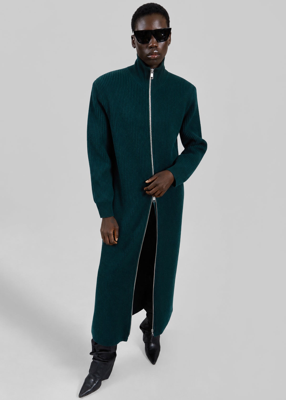 Nolia Knit Long Cardigan Dress - Bottle Green - 1