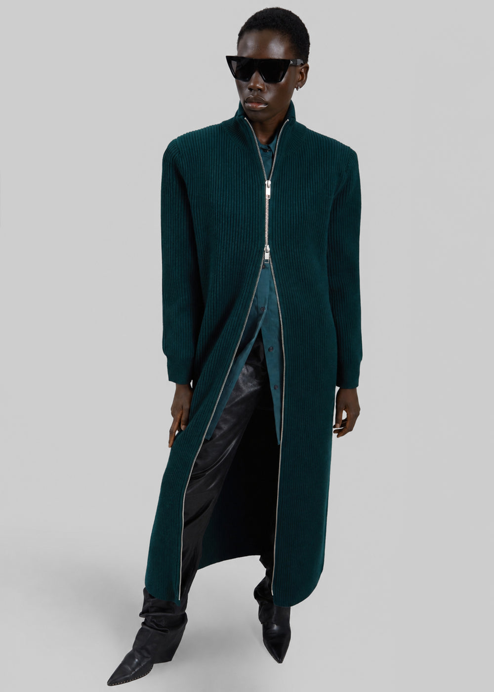 Nolia Knit Long Cardigan Dress - Bottle Green - 1