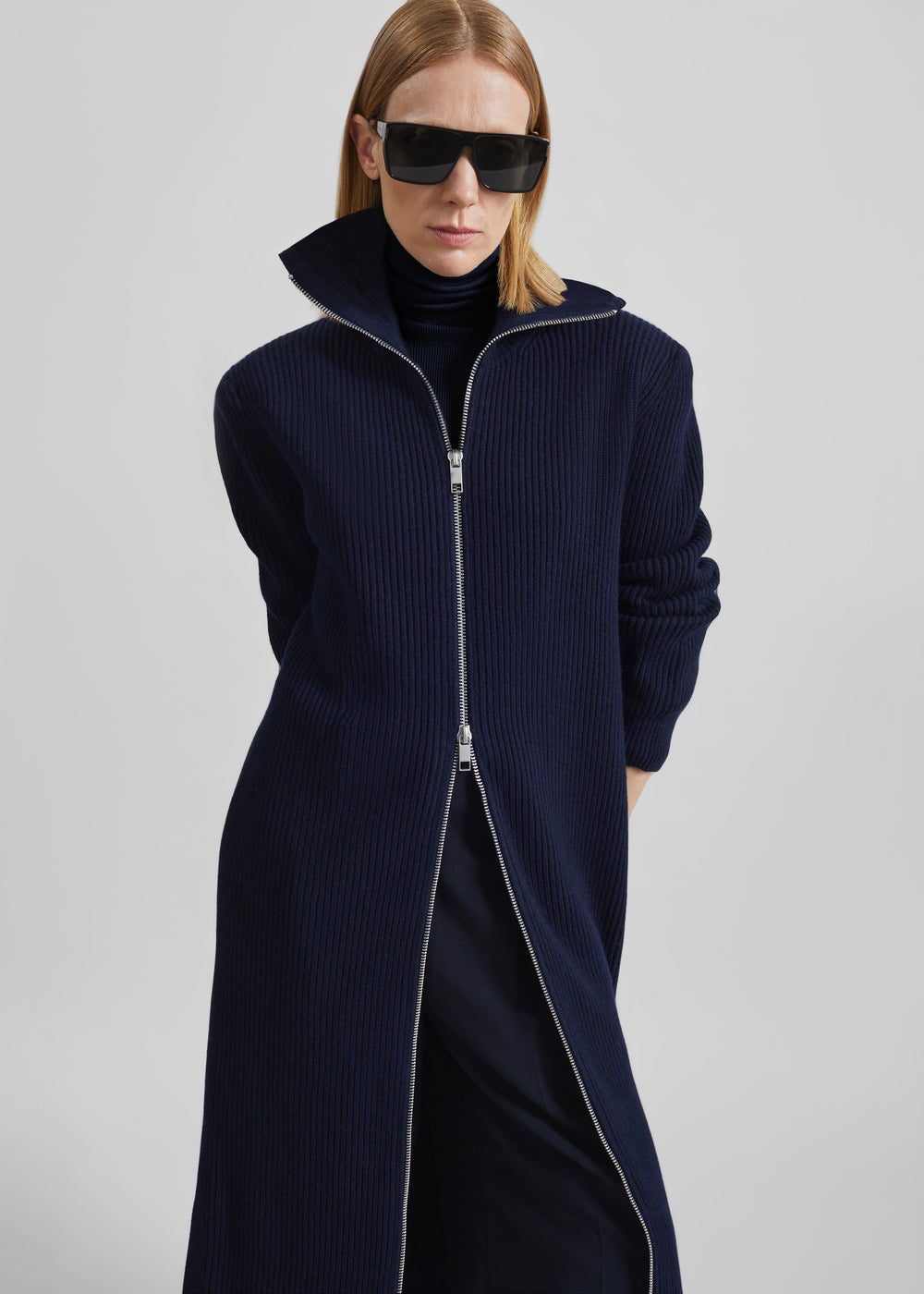 Nolia Knit Long Cardigan Dress - Navy - 1