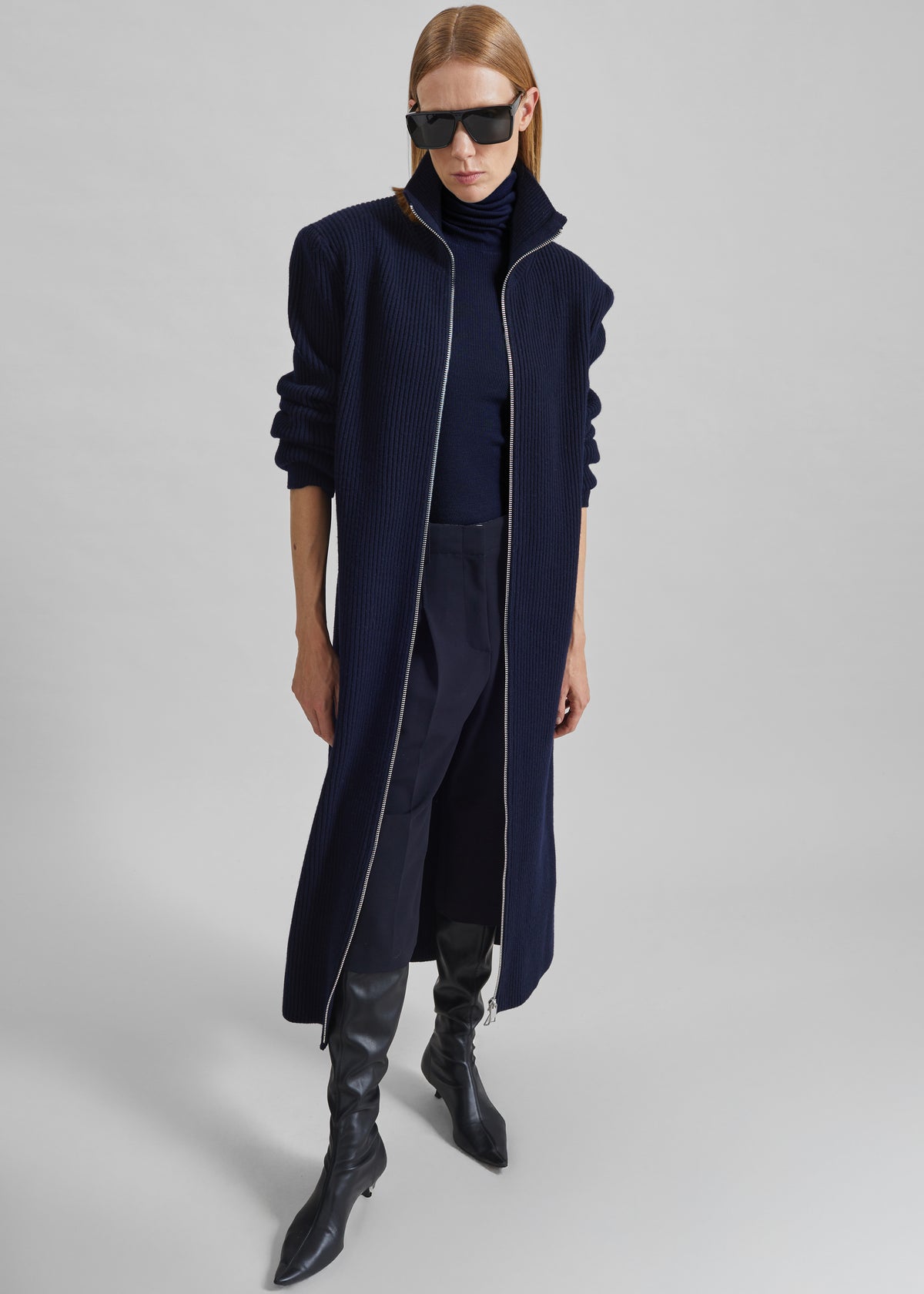 Nolia Knit Long Cardigan Dress - Navy - 3