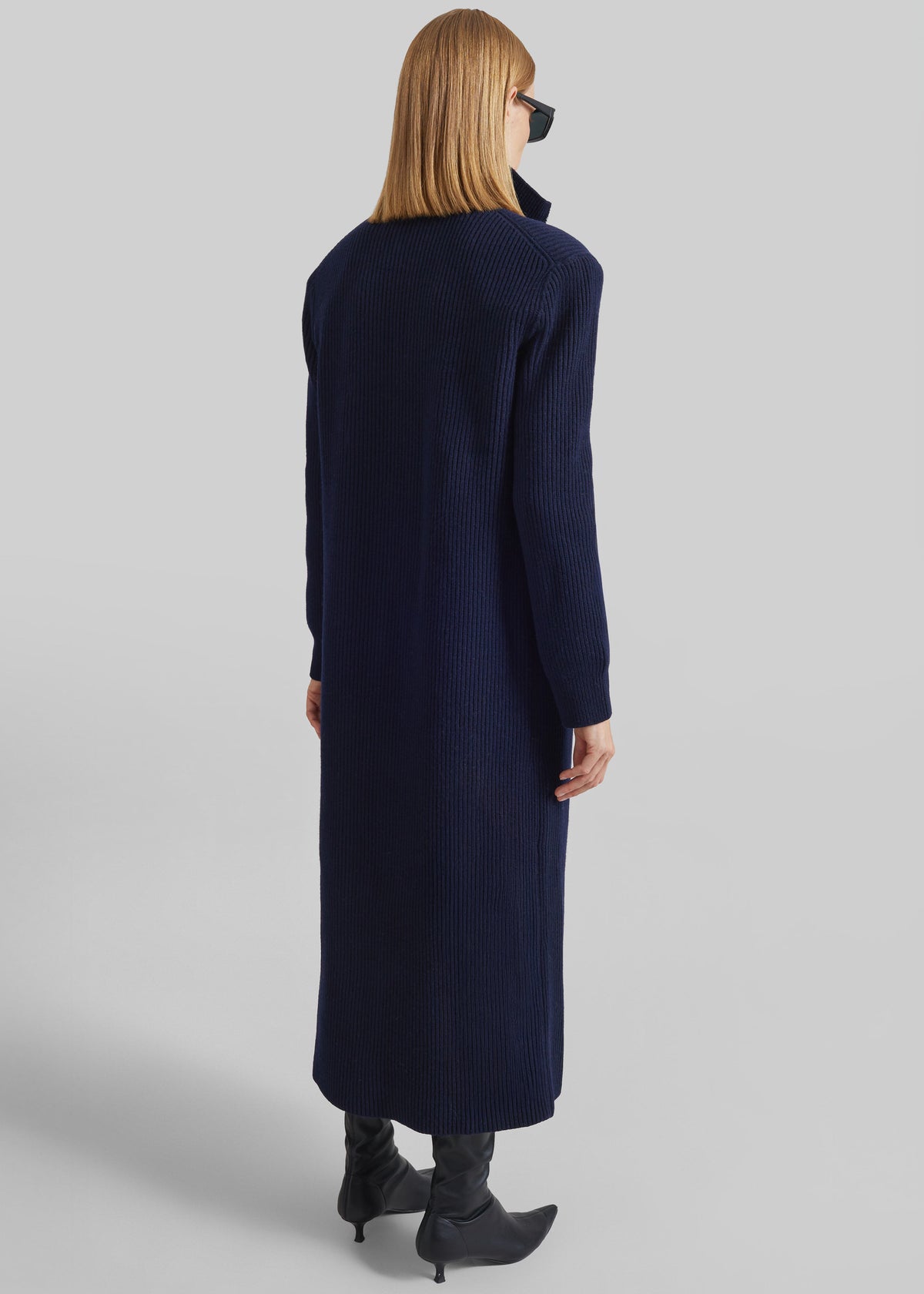 Nolia Knit Long Cardigan Dress - Navy - 7