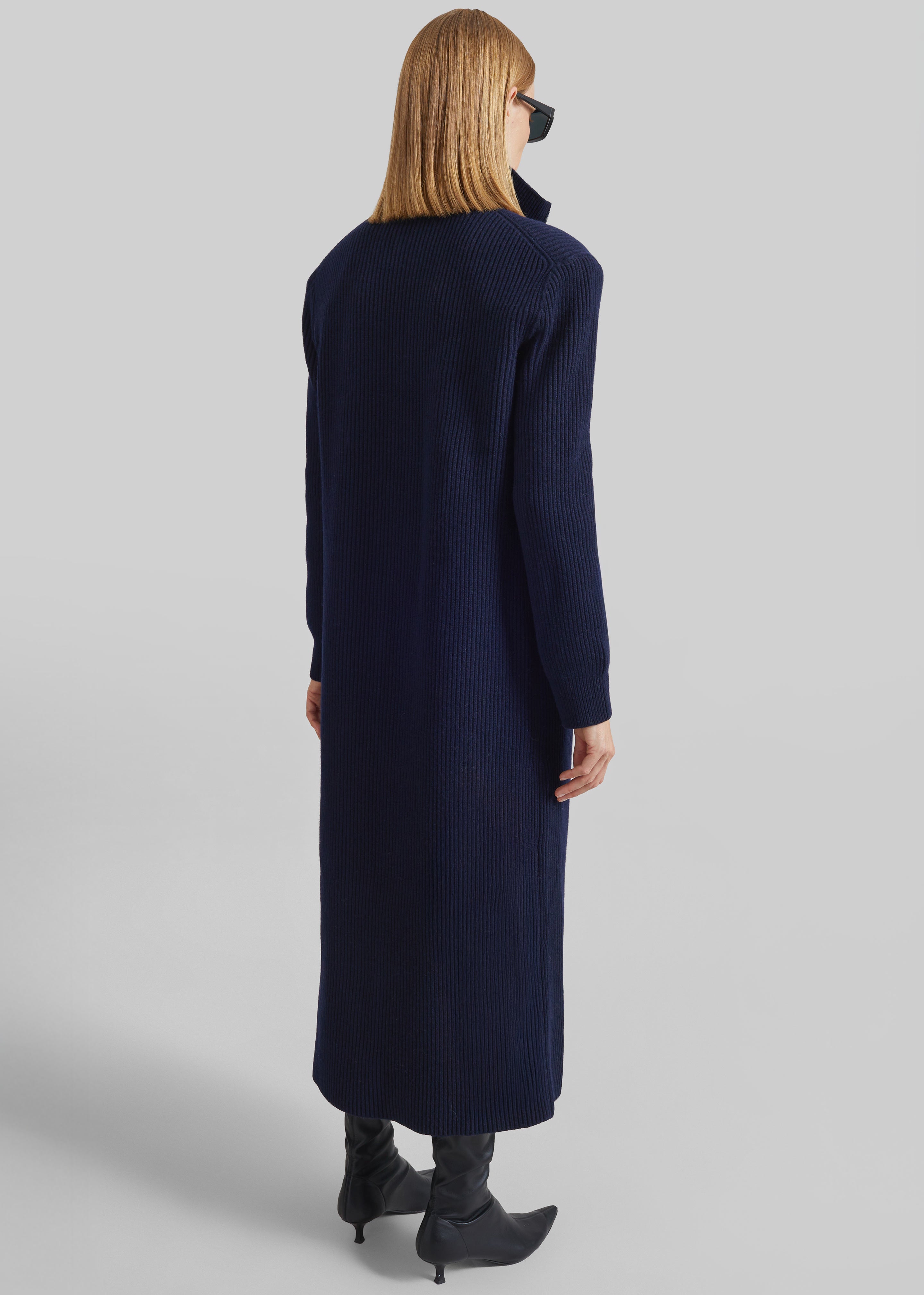 Nolia Knit Long Cardigan Dress - Navy - 7