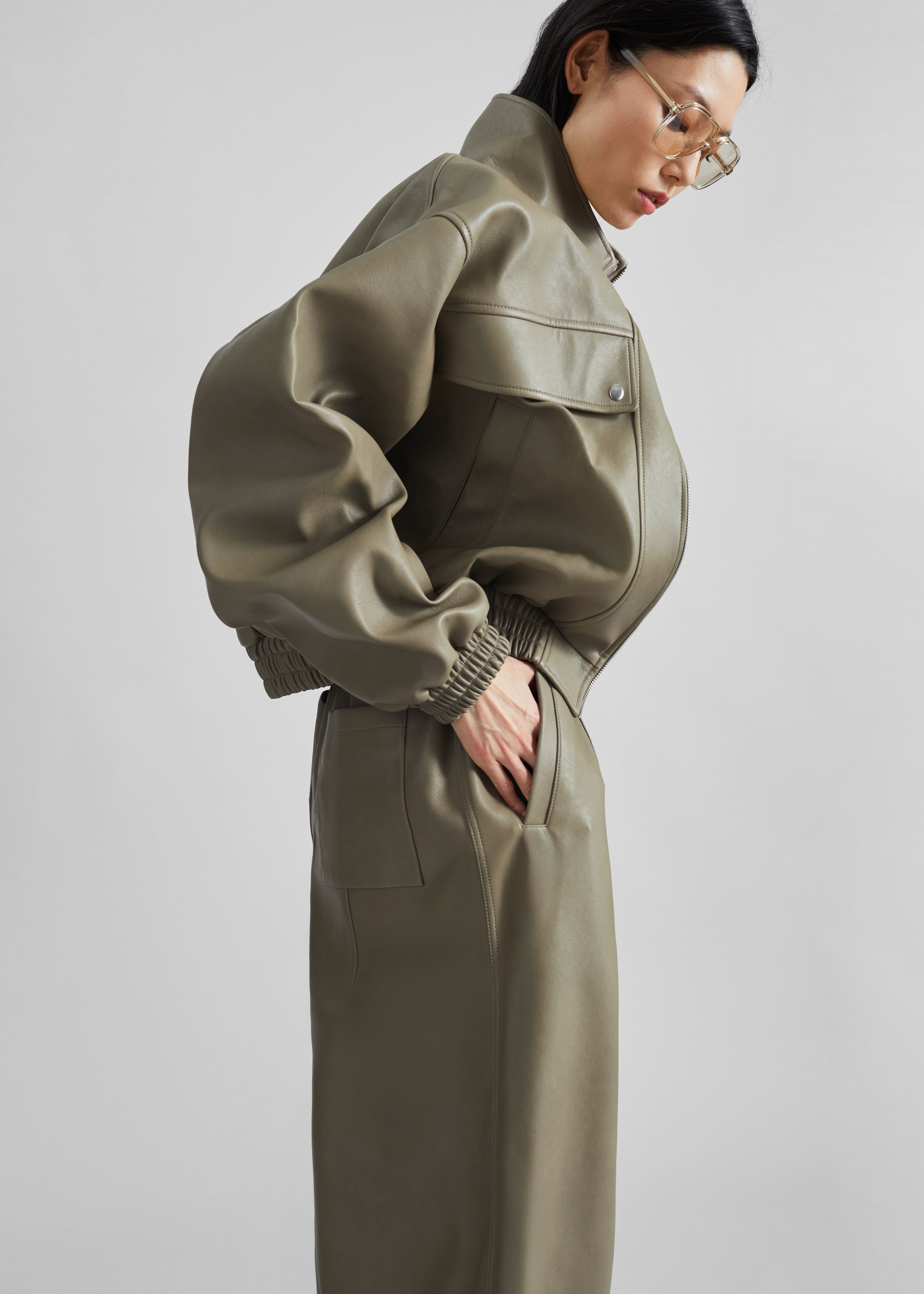 Nolita Faux Leather Bomber Jacket - Sage – The Frankie Shop