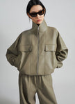 Nolita Faux Leather Bomber Jacket - Sage