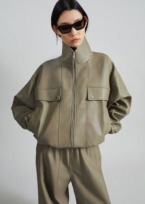 Nolita Faux Leather Bomber Jacket - Sage