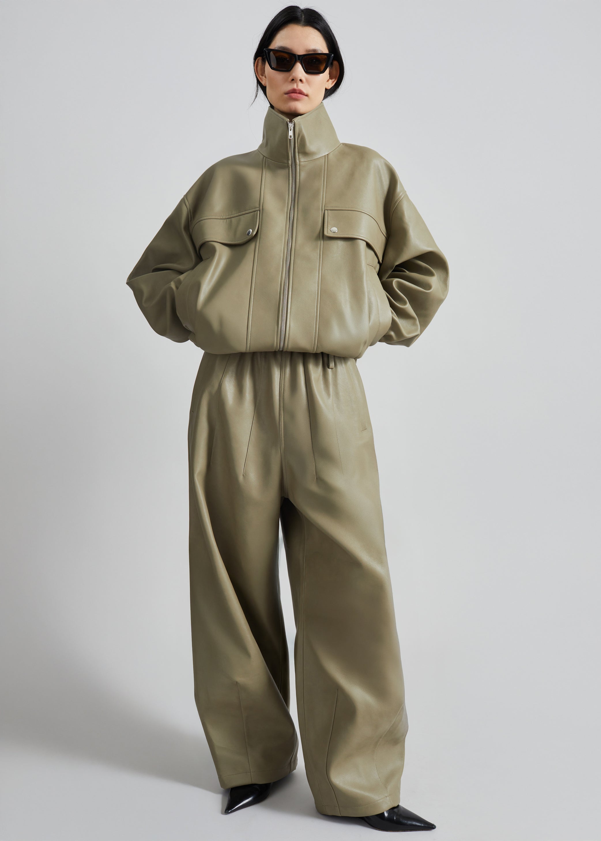 Shop the look image for Nolita Faux Leather Bomber Jacket - Sage