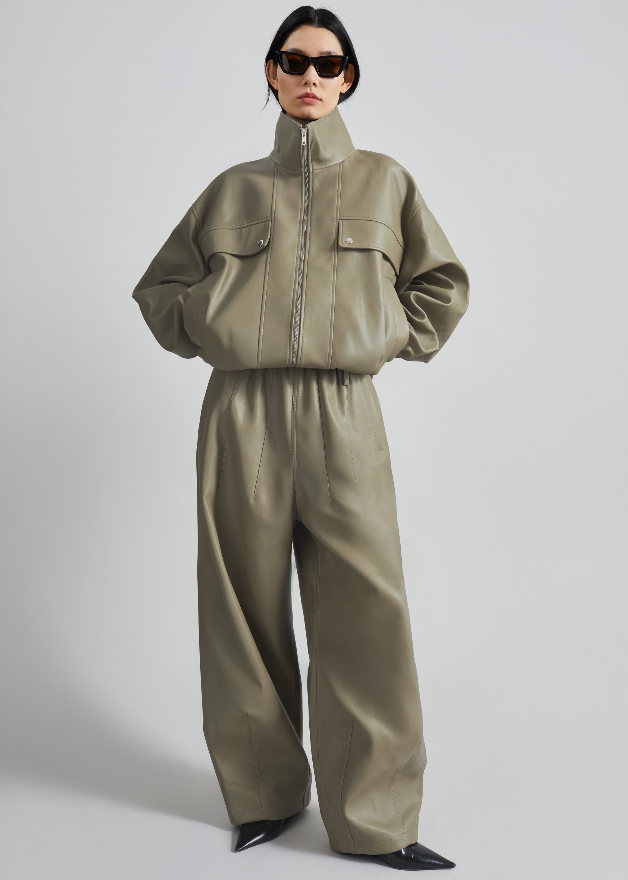 Shop the look image for Oakdale Faux Leather Track Pants - Sage