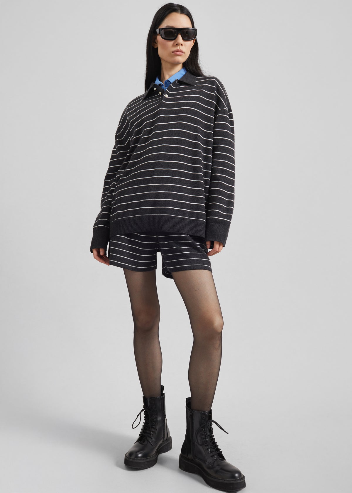 Nolma Knit Shorts - Grey/White Stripe - 1